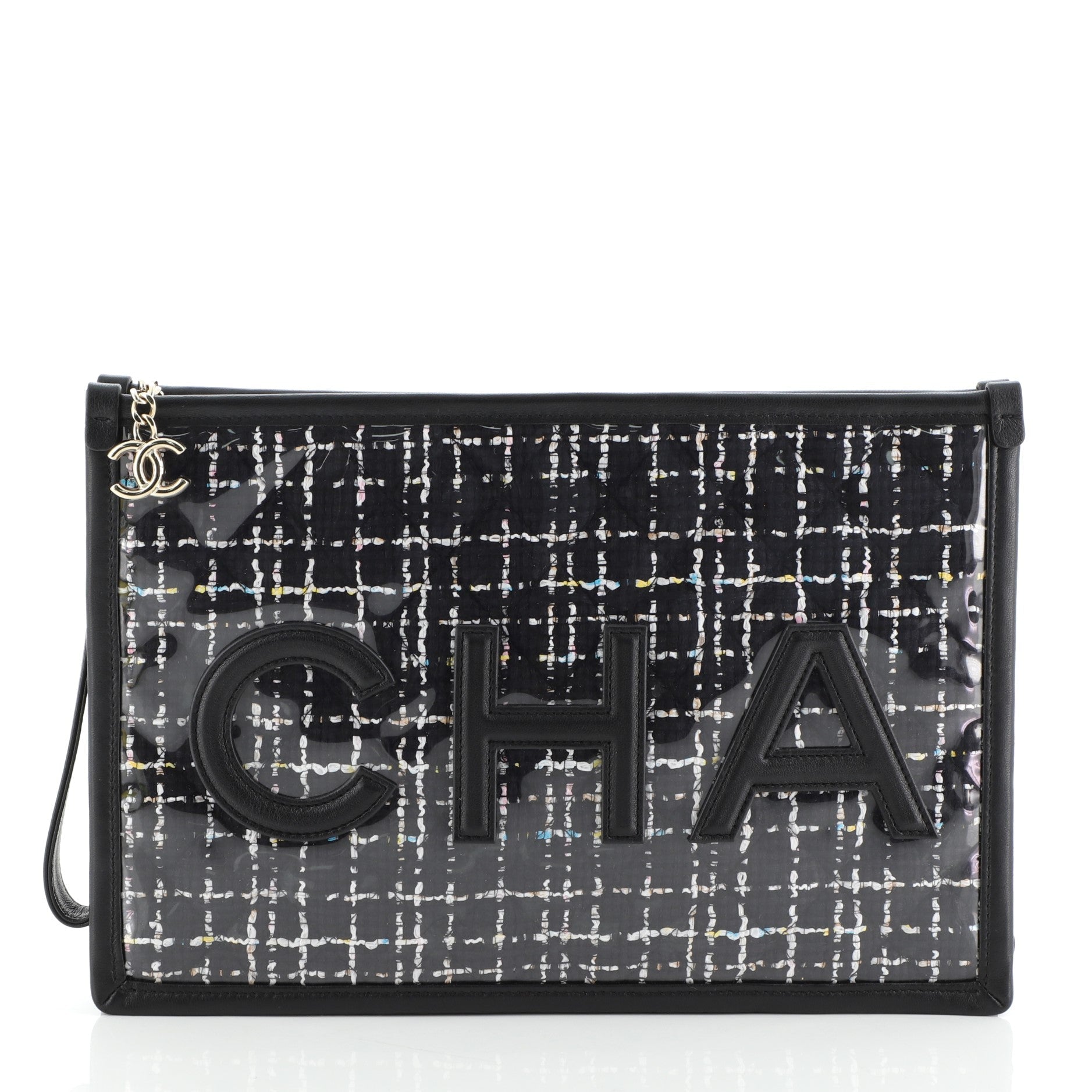 Logo Wristlet Clutch PVC Over Quilted Tweed Large