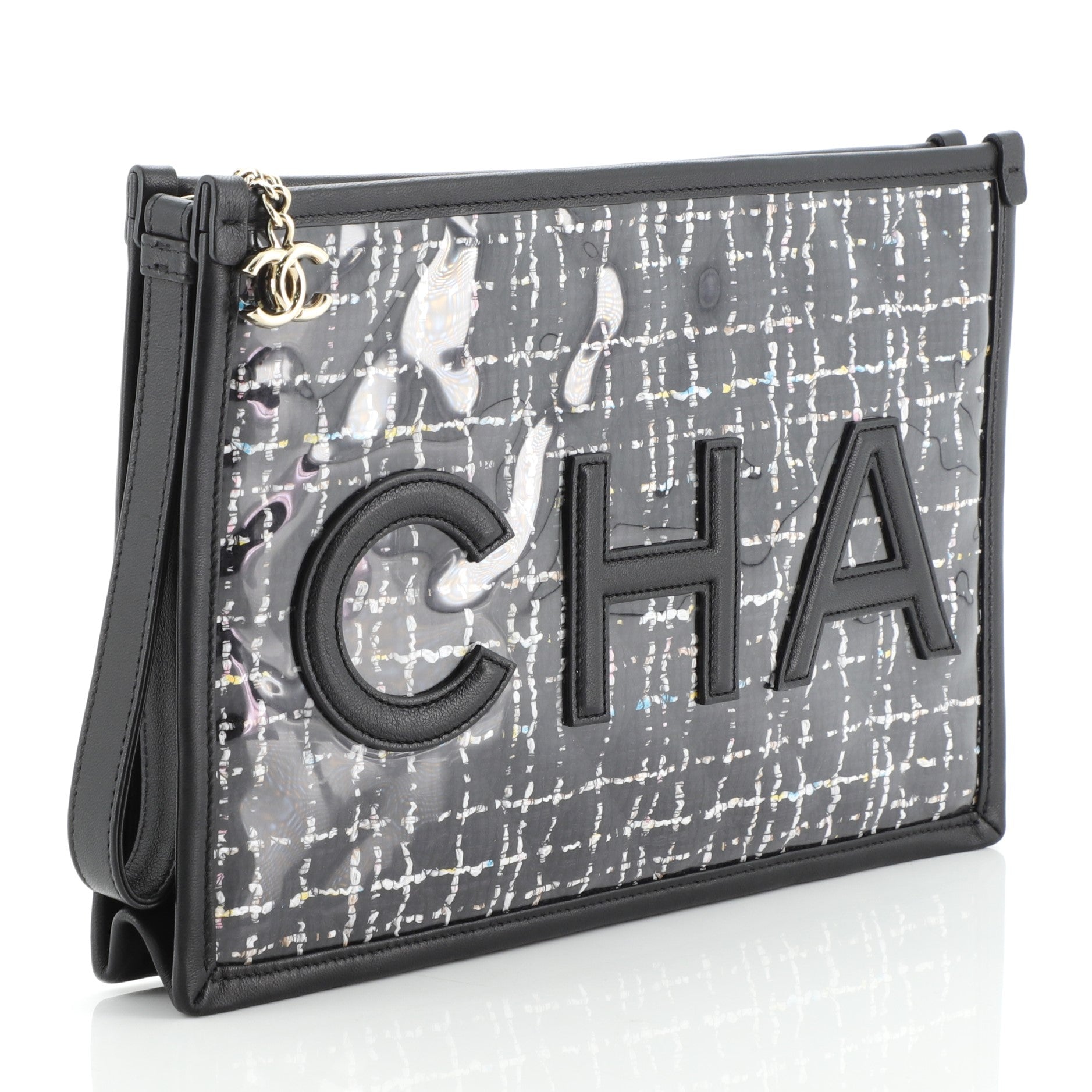 Logo Wristlet Clutch PVC Over Quilted Tweed Large