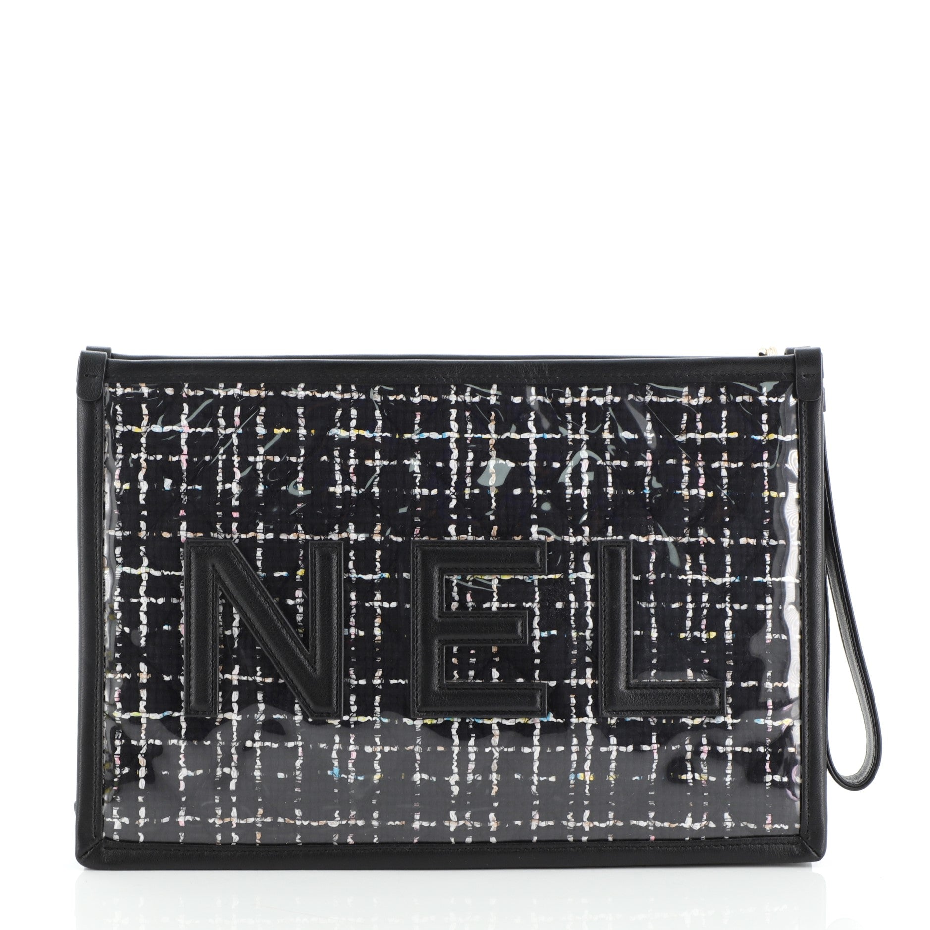 Logo Wristlet Clutch PVC Over Quilted Tweed Large