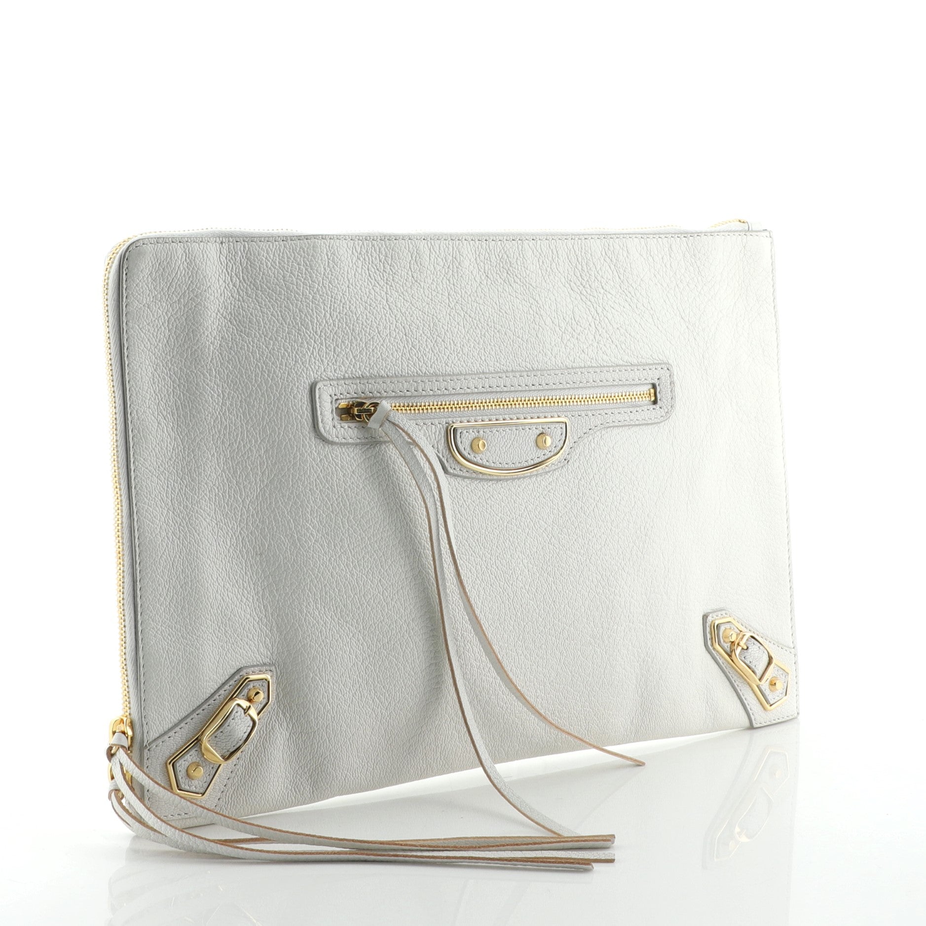 Zip Around Classic Metallic Edge Clutch Leather Medium