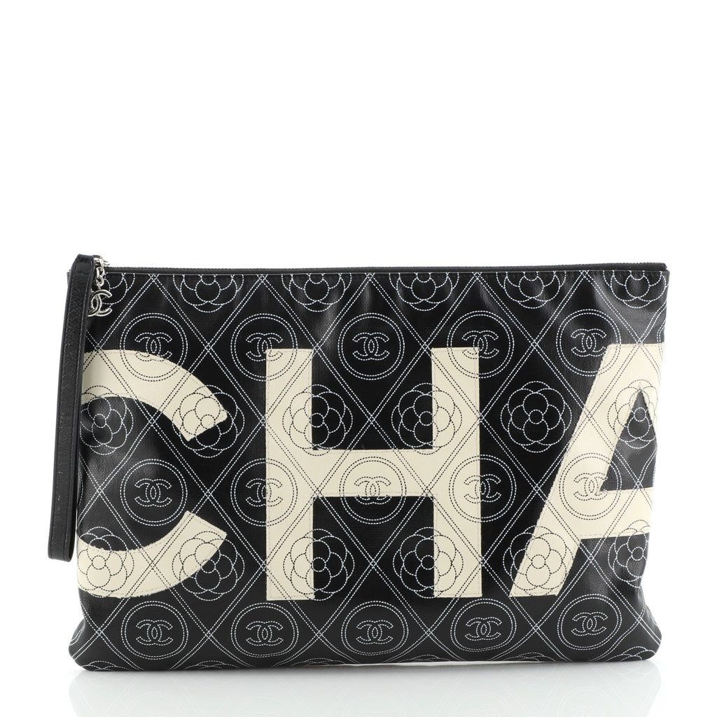 Camellia Logo Wristlet Clutch Printed Coated Canvas Large