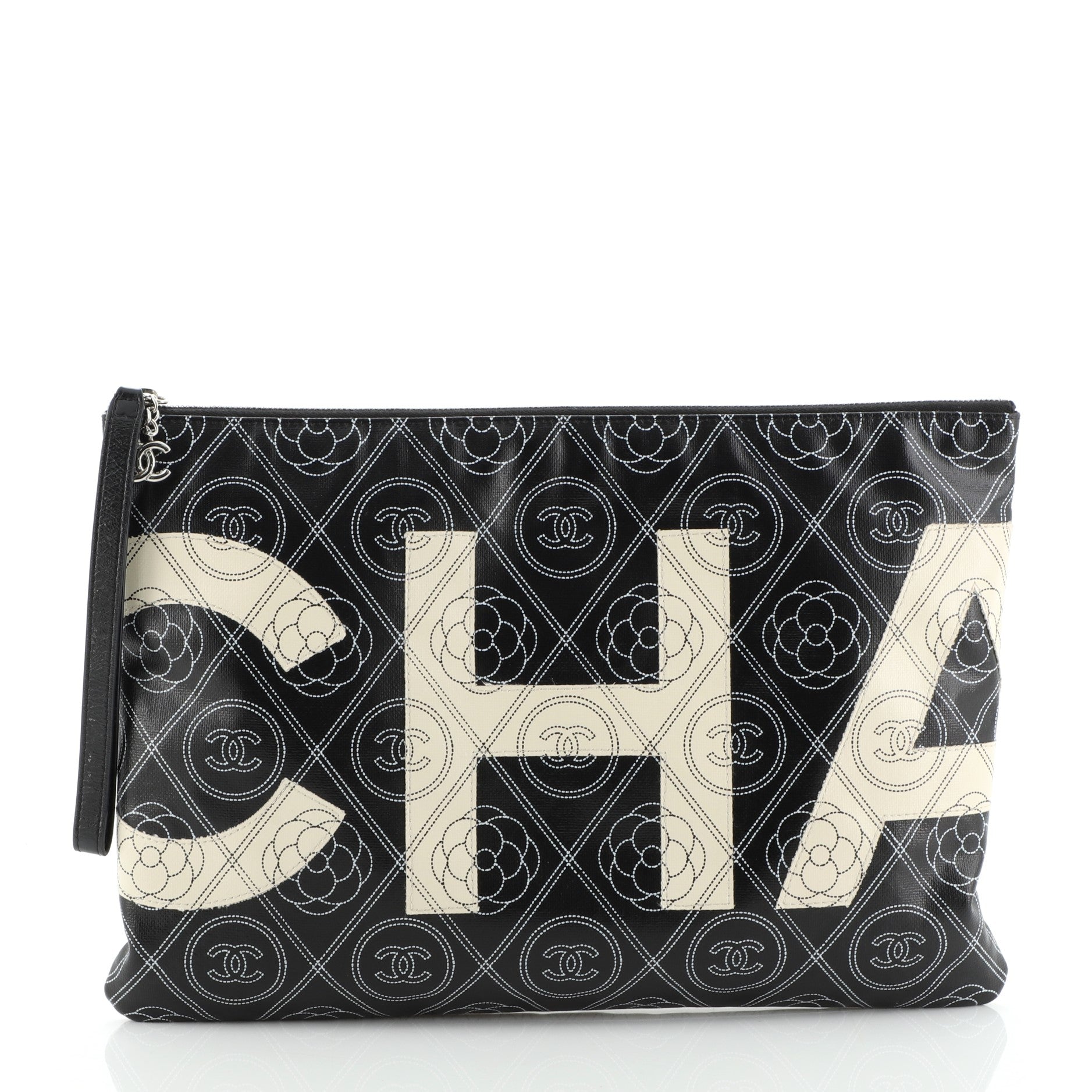 Camellia Logo Wristlet Clutch Printed Coated Canvas Large