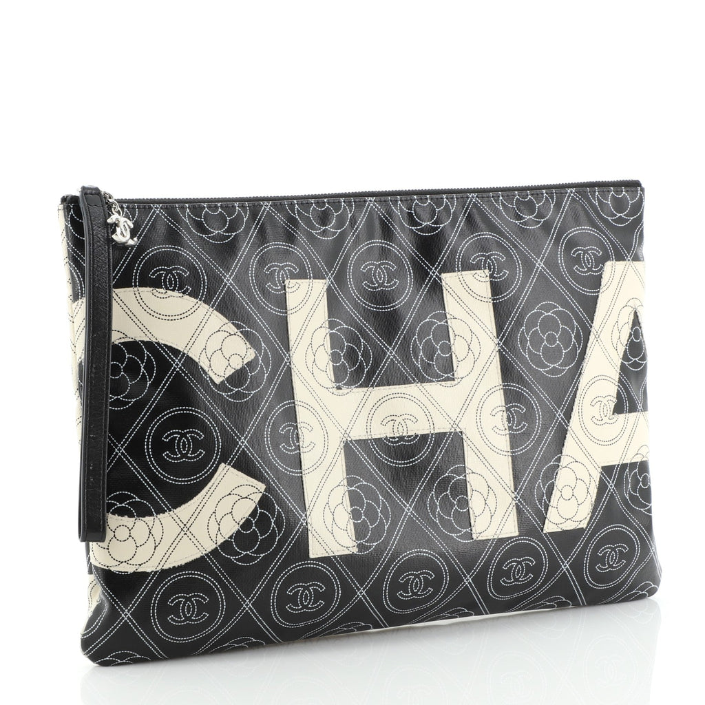 Camellia Logo Wristlet Clutch Printed Coated Canvas Large