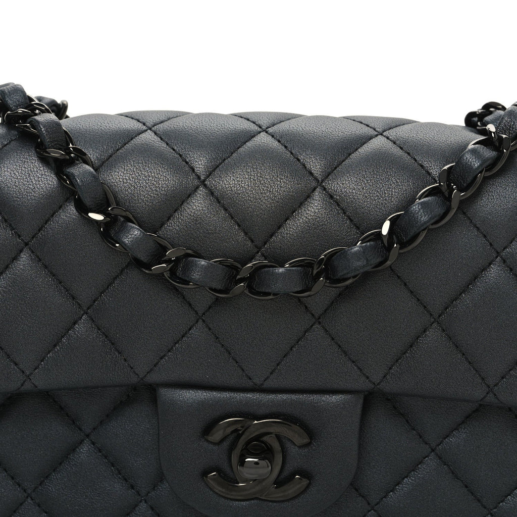 Pearly Lambskin Quilted Mini Rectangular Flap So Black