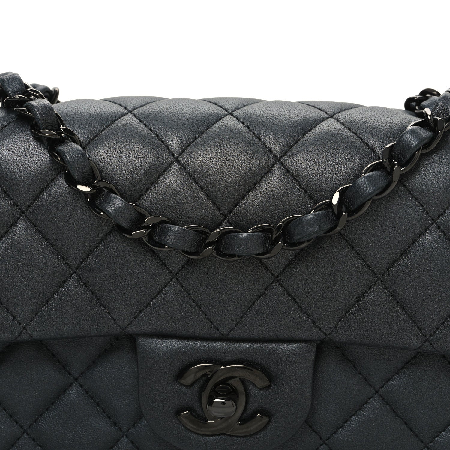 Pearly Lambskin Quilted Mini Rectangular Flap So Black