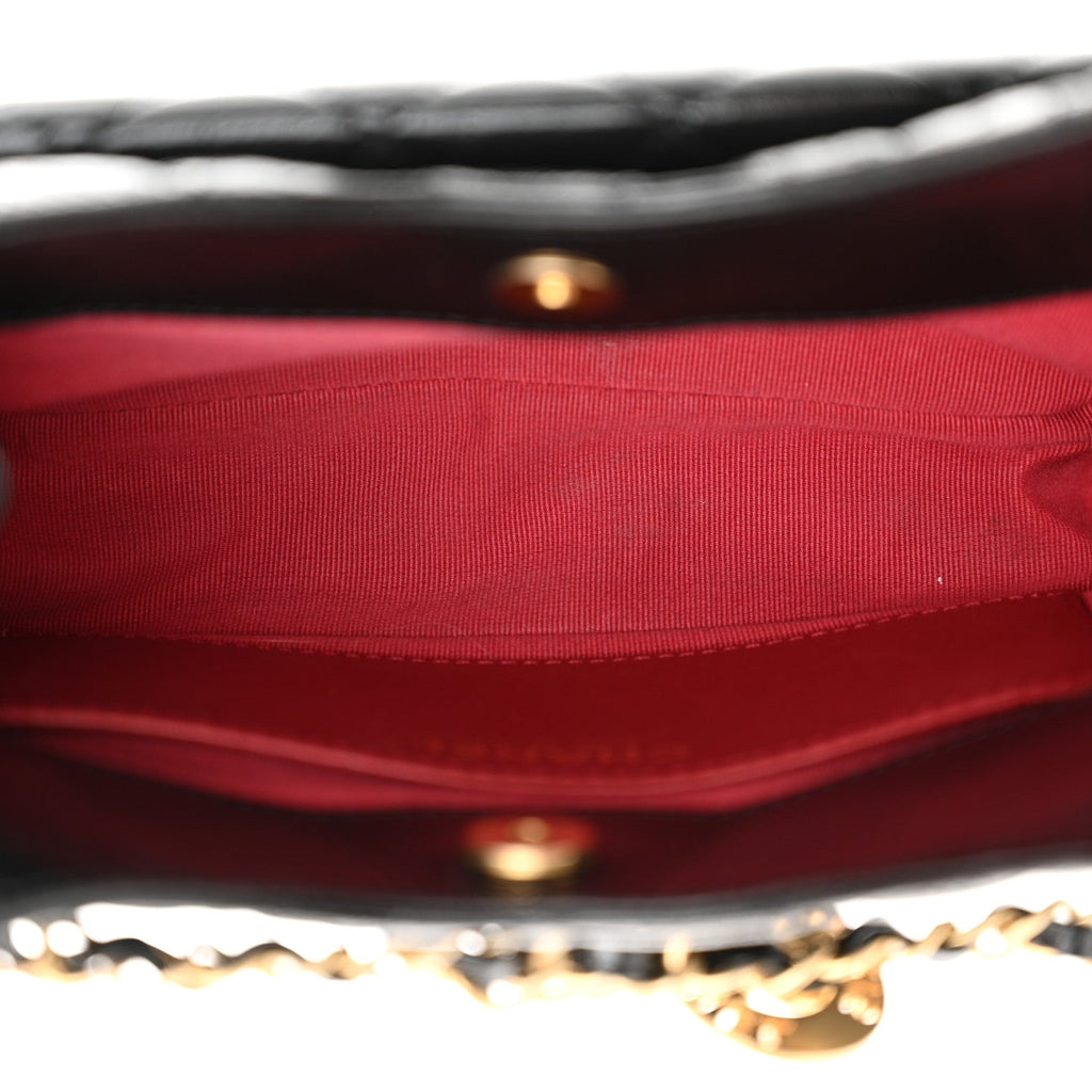 Shiny Crumpled Calfskin Quilted Small Wavy CC Hobo Black