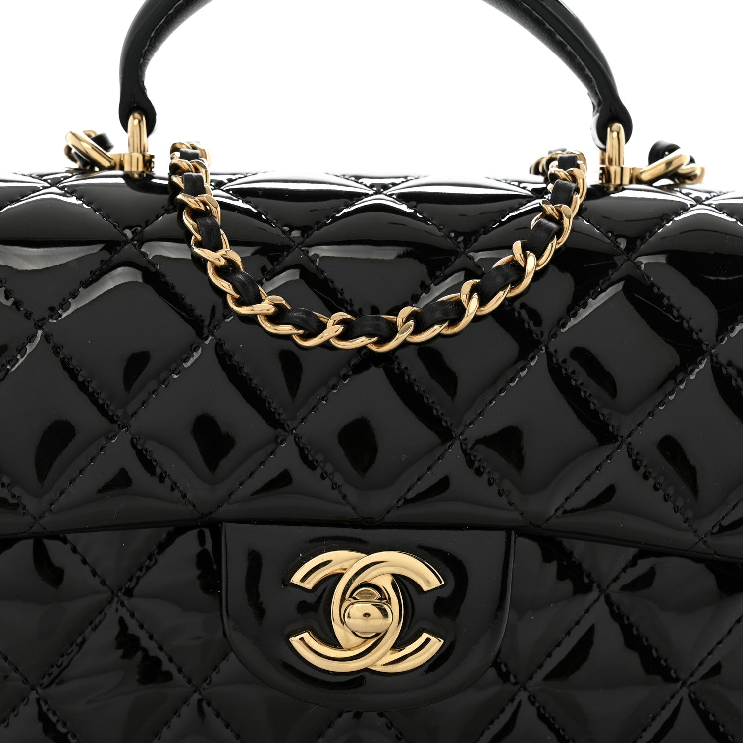 Patent Quilted Mini Top Handle Rectangular Flap Black