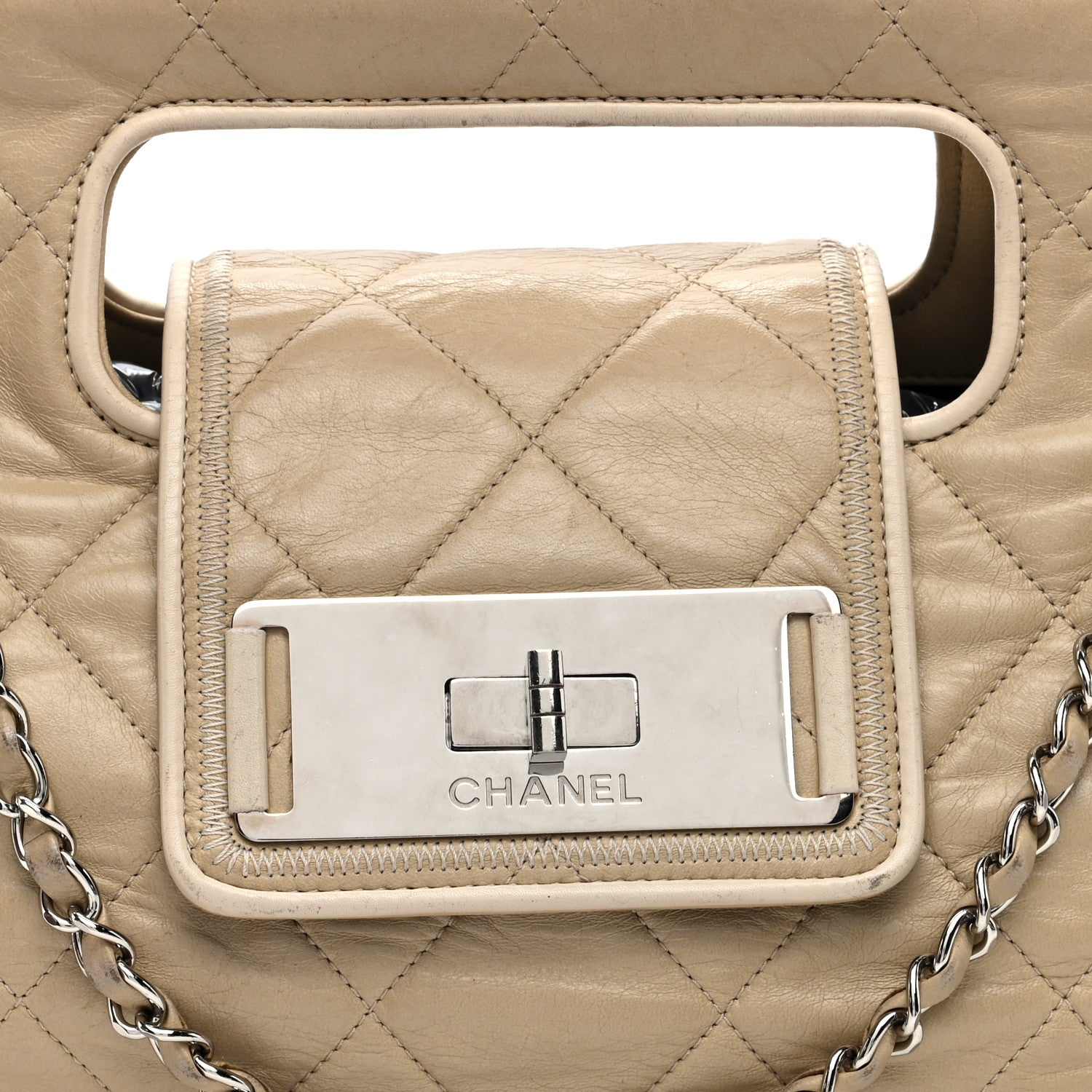 Lambskin Quilted Large East West Accordion Flap Beige