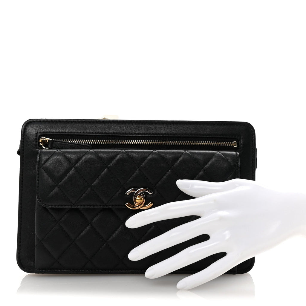 Lambskin Quilted Wristlet Clutch Black