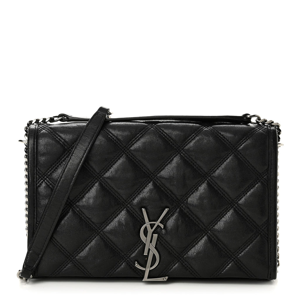Lambskin Diamond Quilted Becky Chain Wallet Black