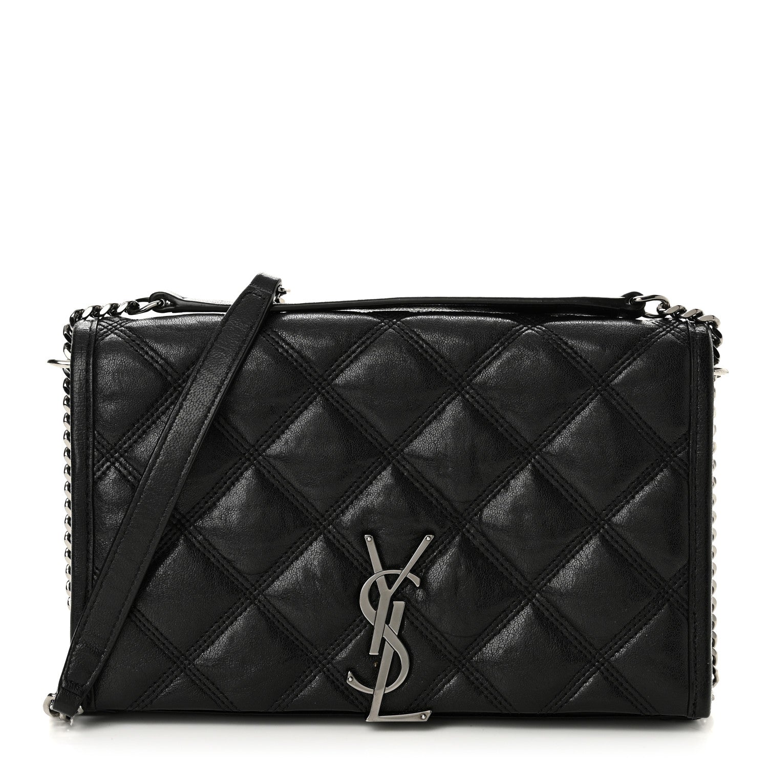 Lambskin Diamond Quilted Becky Chain Wallet Black