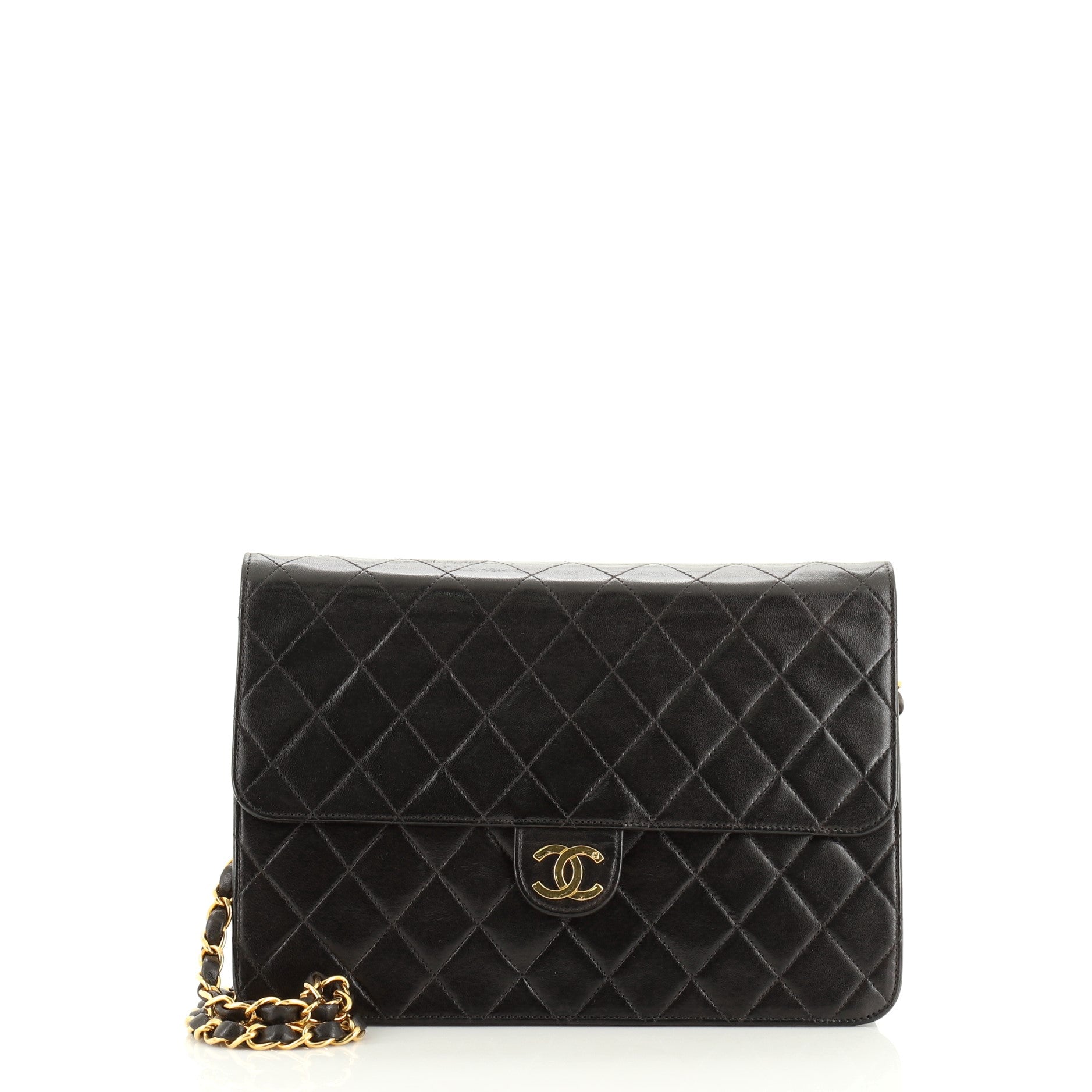 Vintage Clutch with Chain Quilted Leather Medium