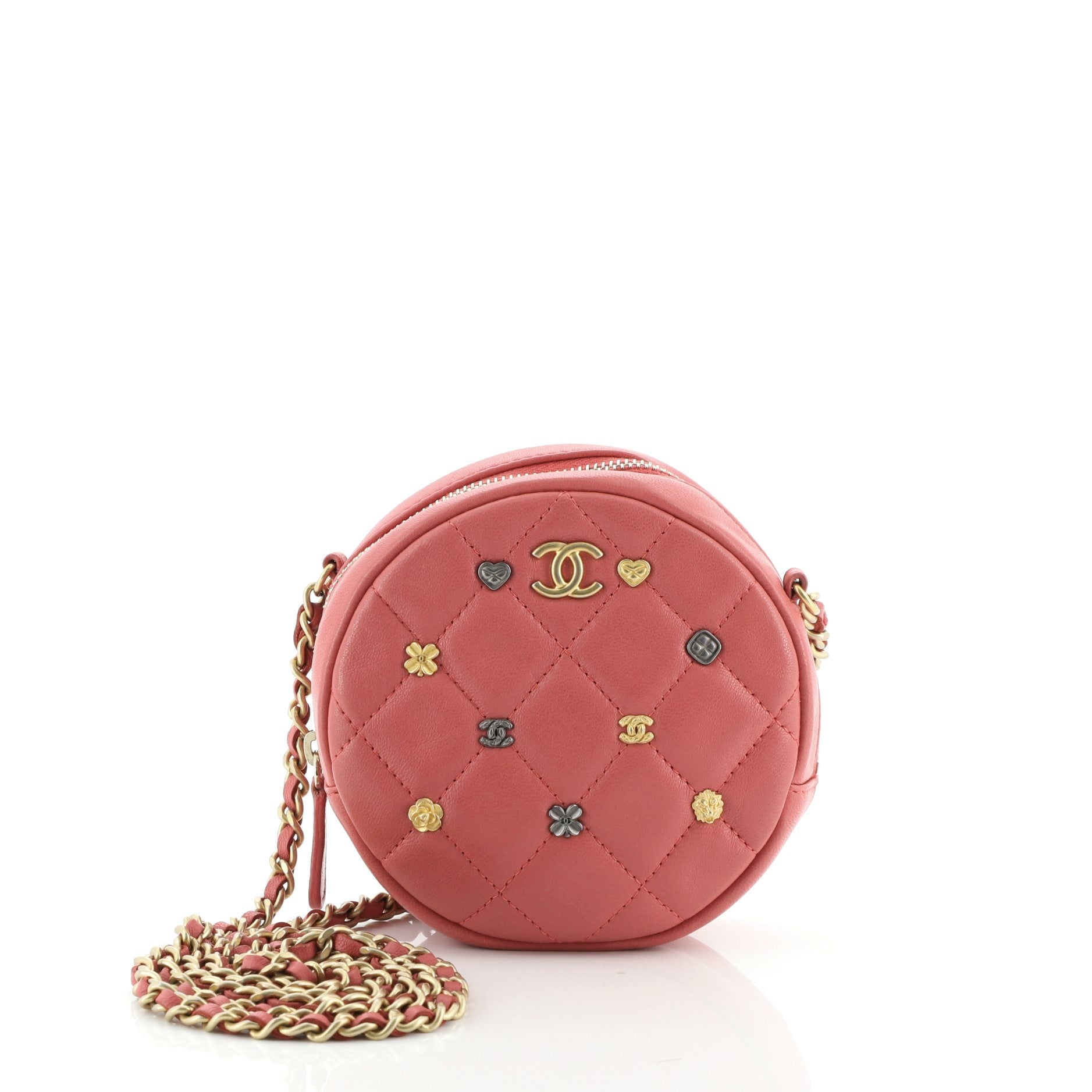 18K Charms Round Clutch With Chain Quilted Lambskin Mini