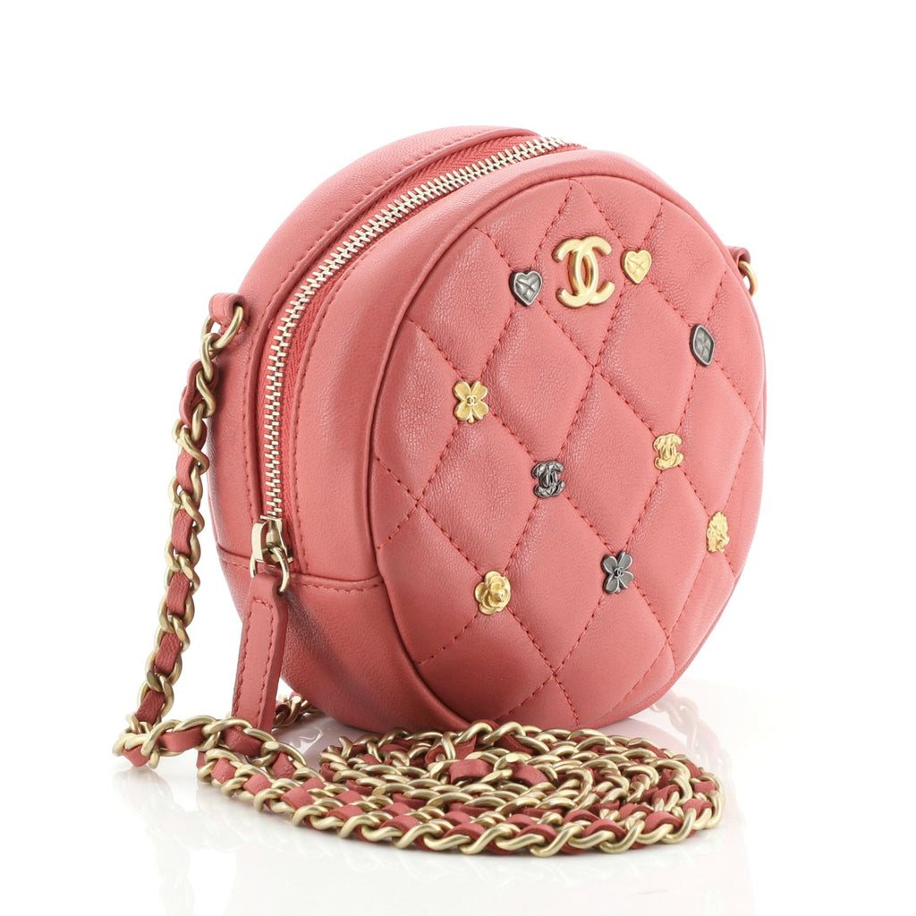 18K Charms Round Clutch With Chain Quilted Lambskin Mini