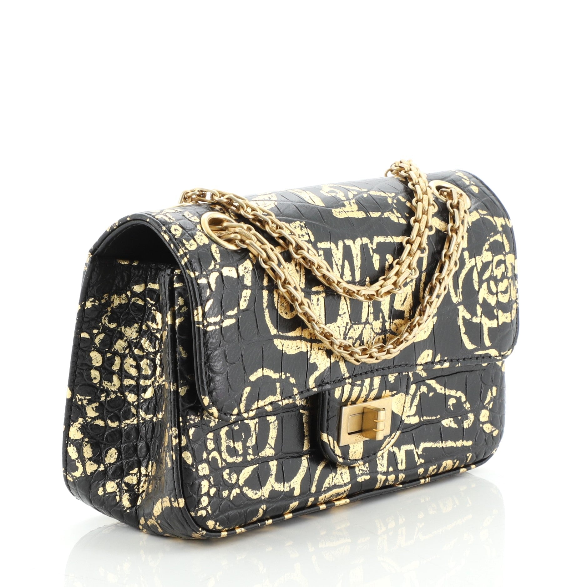 Reissue 2.55 Flap Bag Graffiti Crocodile Embossed Calfskin Mini