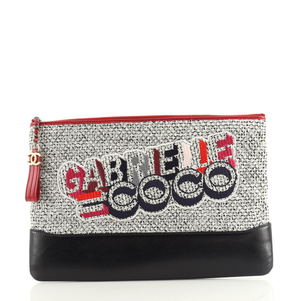 Gabrielle Logo O Case Clutch Quilted Tweed and Calfskin Large