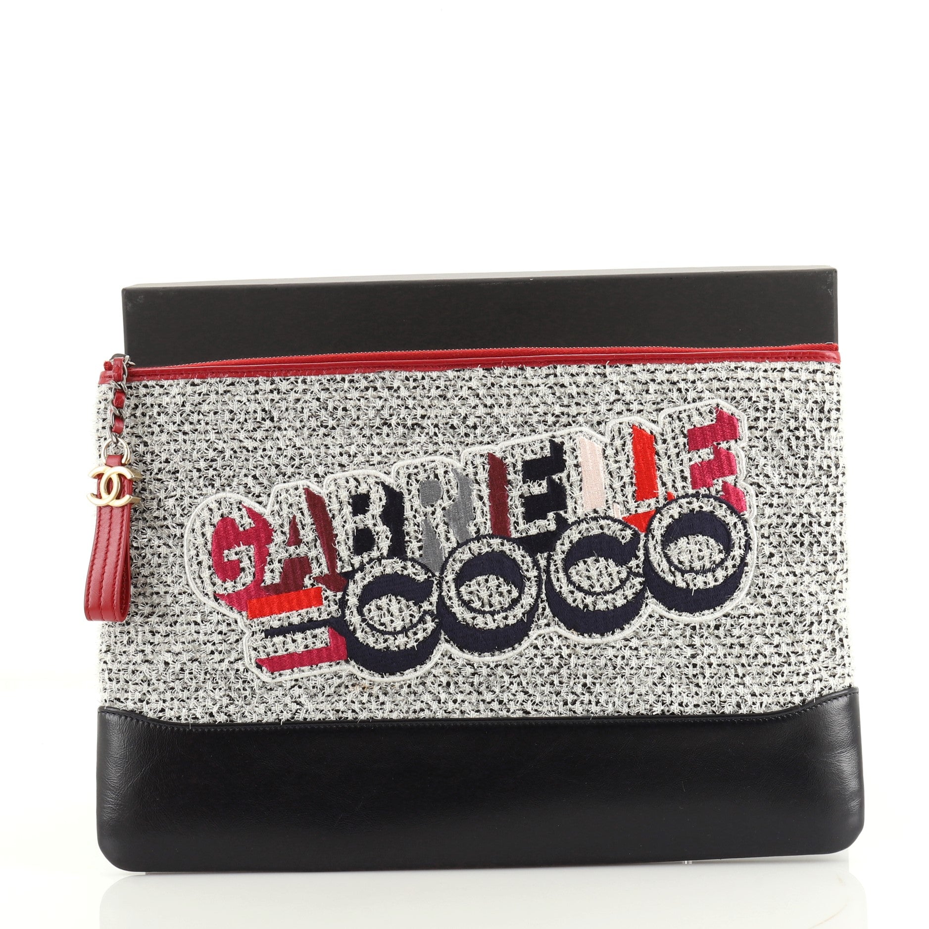 Gabrielle Logo O Case Clutch Quilted Tweed and Calfskin Large