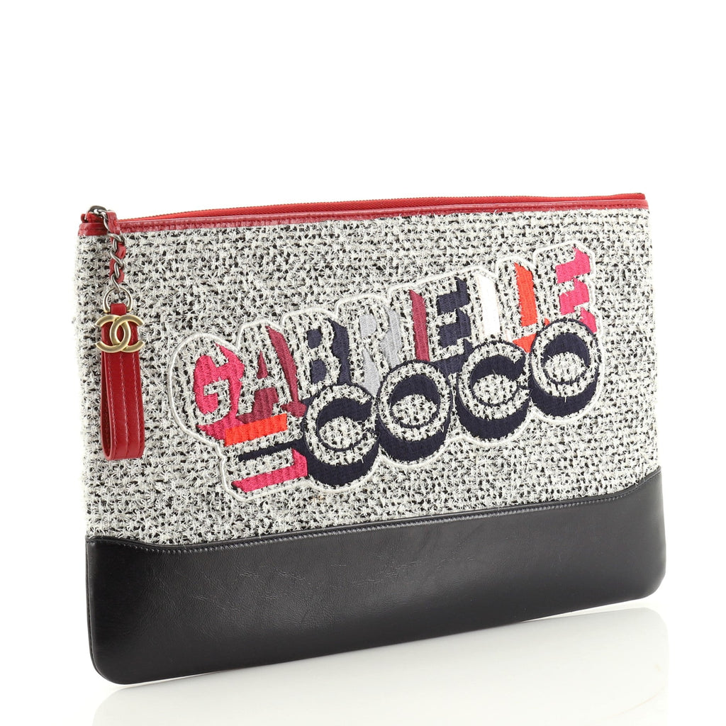 Gabrielle Logo O Case Clutch Quilted Tweed and Calfskin Large