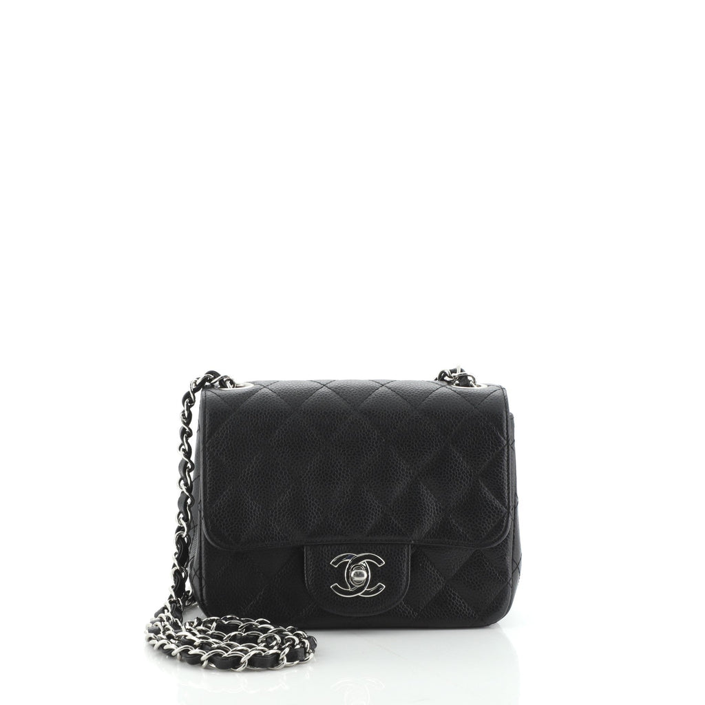 Square Classic Single Flap Bag Quilted Caviar Mini