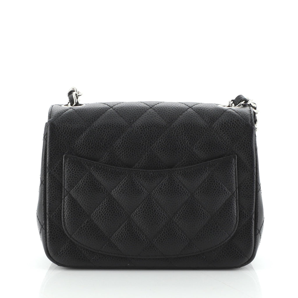 Square Classic Single Flap Bag Quilted Caviar Mini
