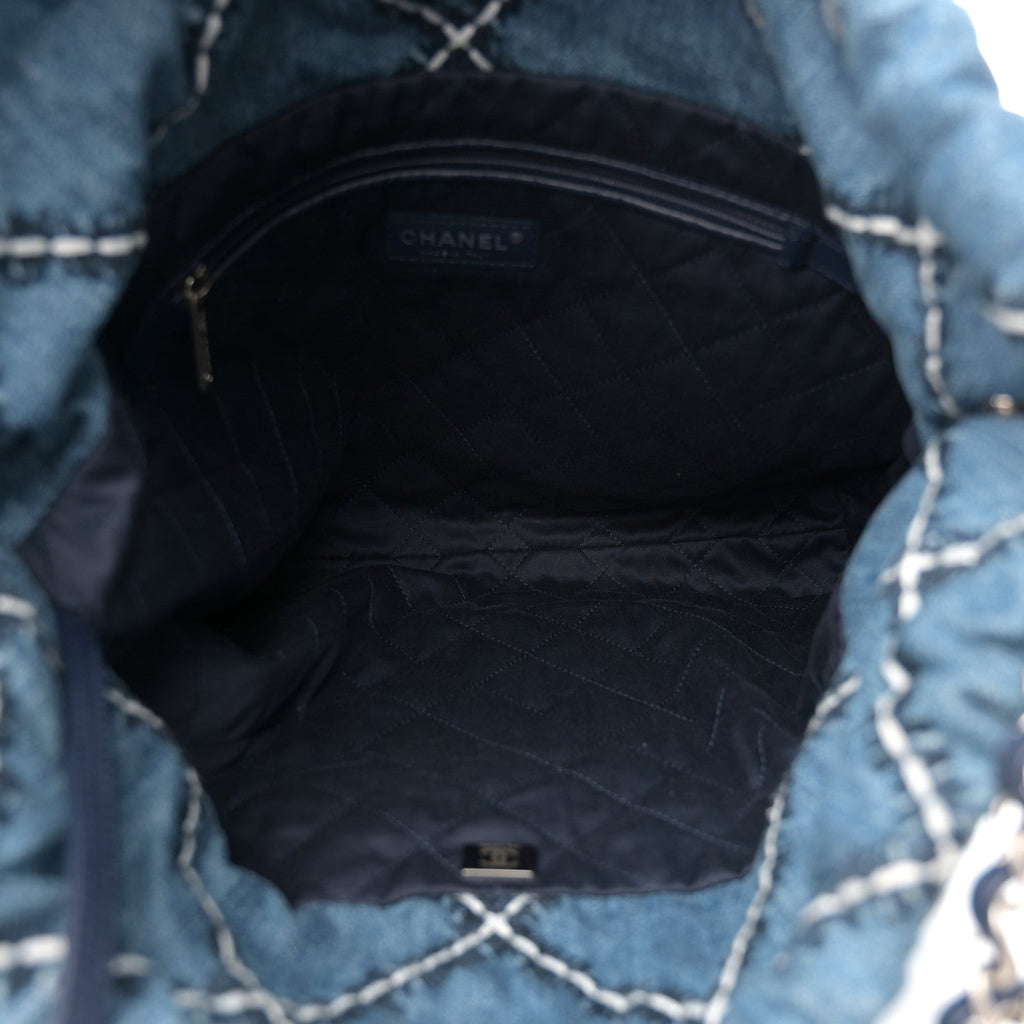 Denim Quilted Stitched Small Chanel 22 Blue
