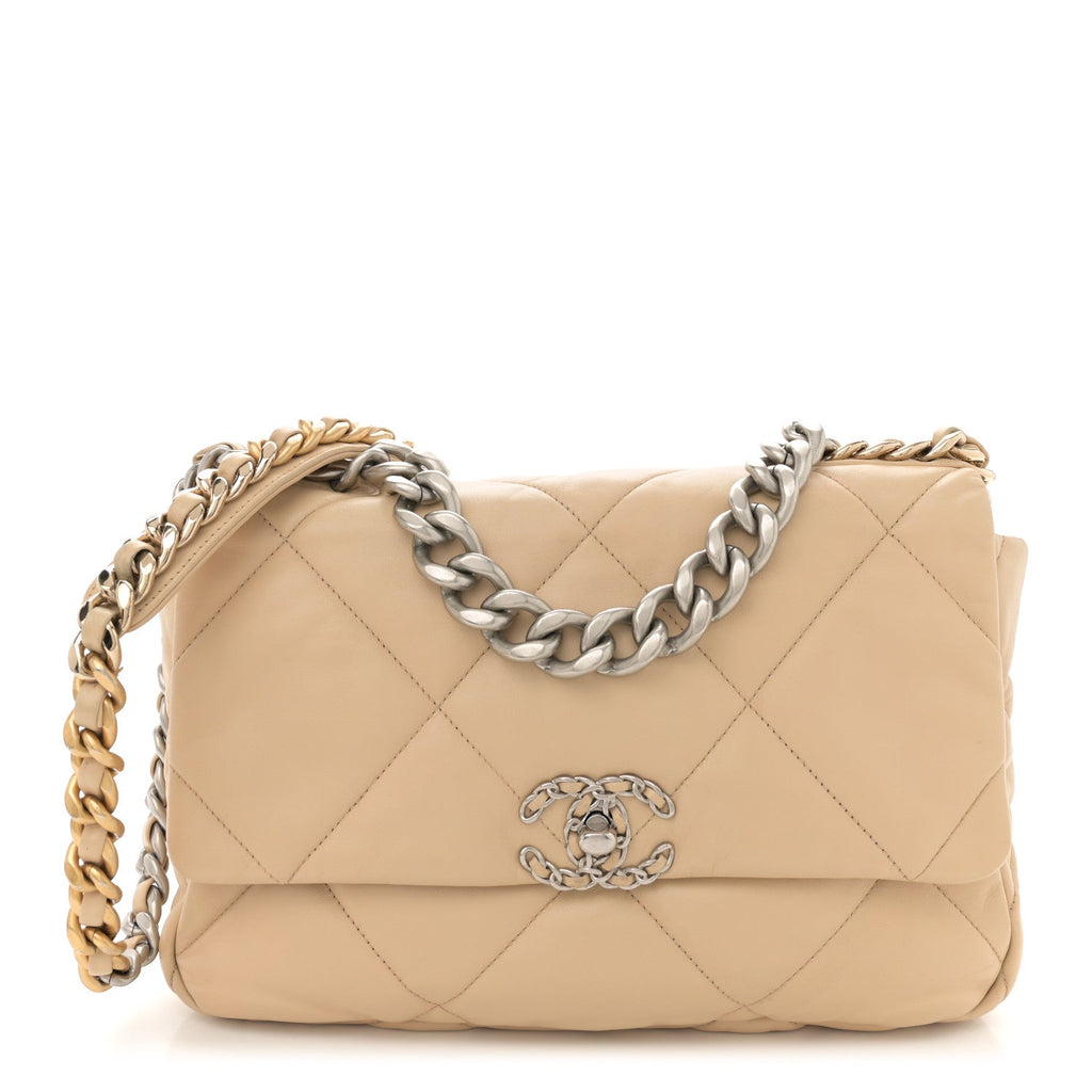 Goatskin Quilted Large Chanel 19 Flap Light Beige