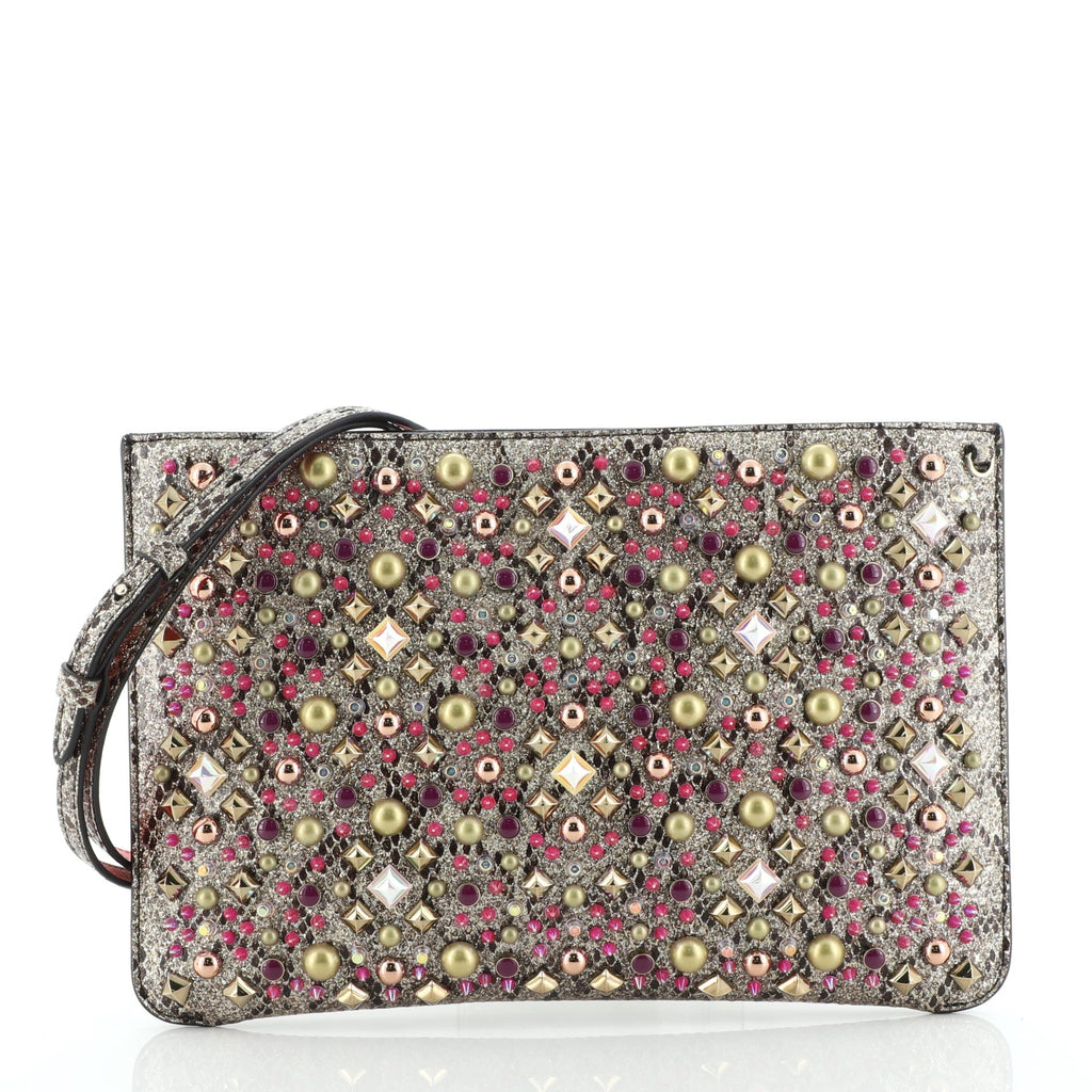 Loubiclutch Spiked Python Embossed Leather