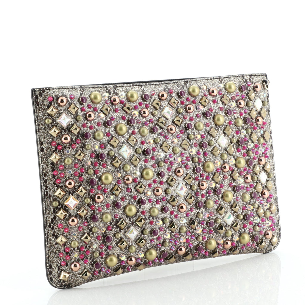 Loubiclutch Spiked Python Embossed Leather