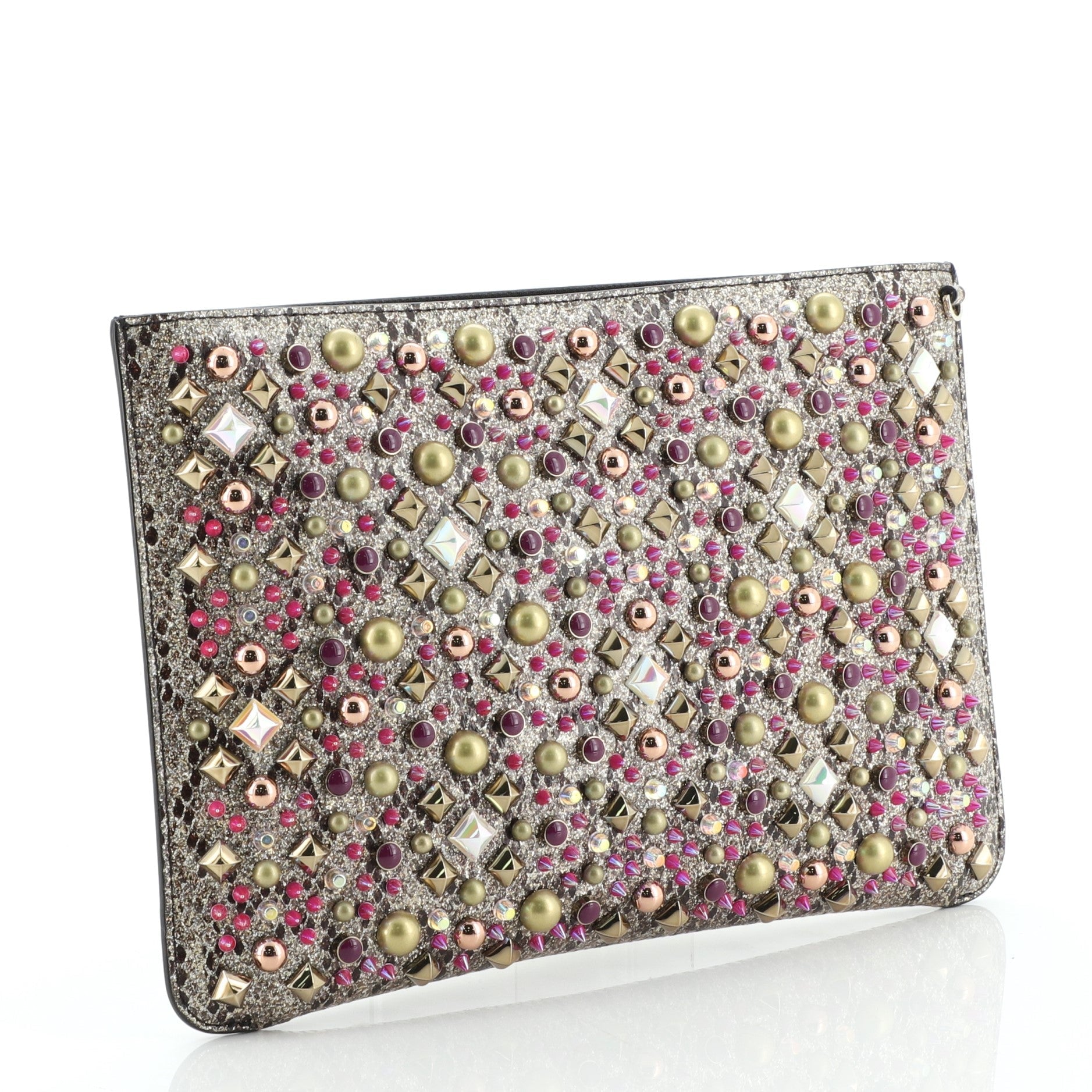 Loubiclutch Spiked Python Embossed Leather