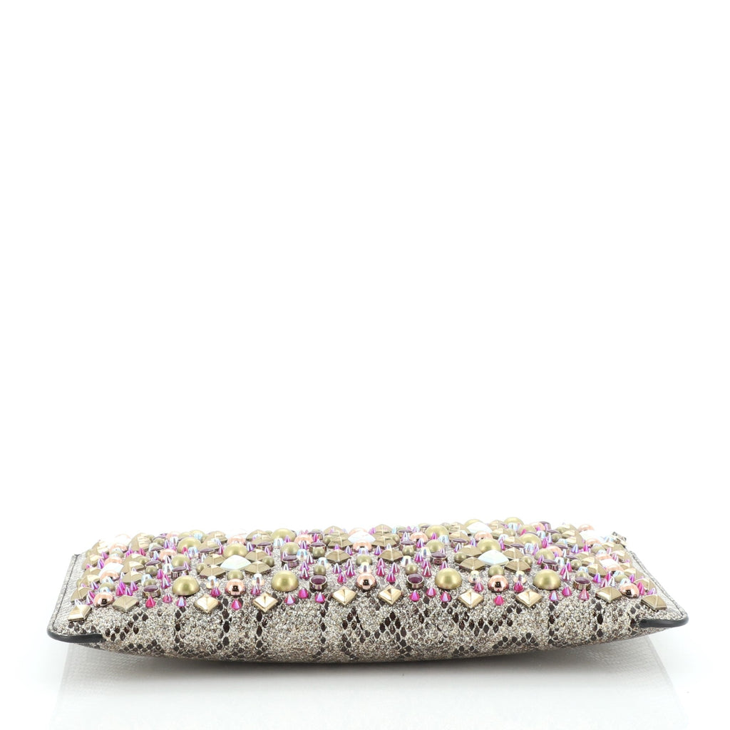 Loubiclutch Spiked Python Embossed Leather
