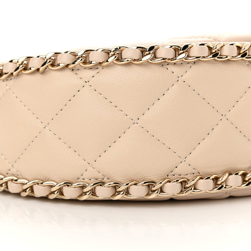Lambskin Quilted Small Hobo Bag Light Beige
