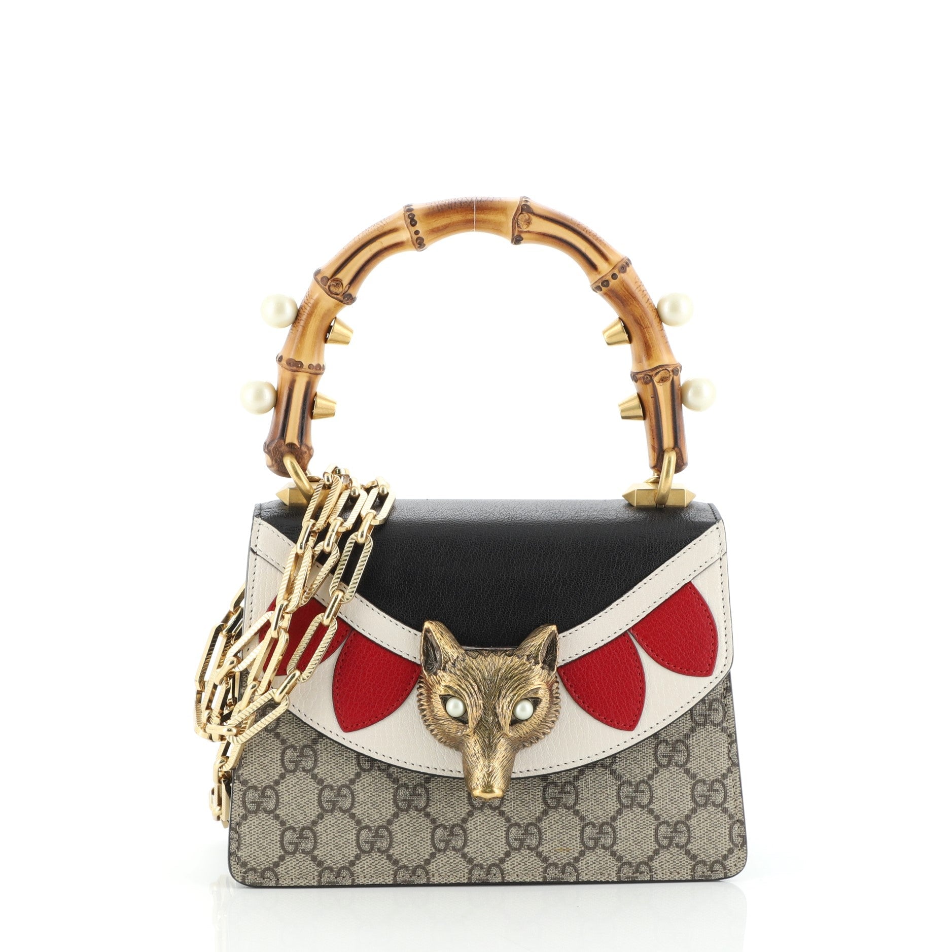 Broche Bamboo Top Handle Bag GG Coated Canvas and Leather Mini