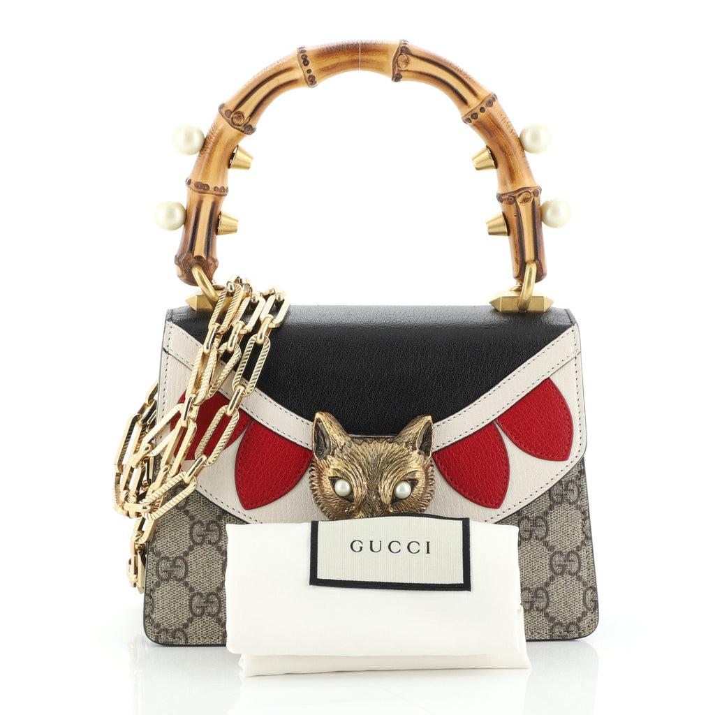 Broche Bamboo Top Handle Bag GG Coated Canvas and Leather Mini