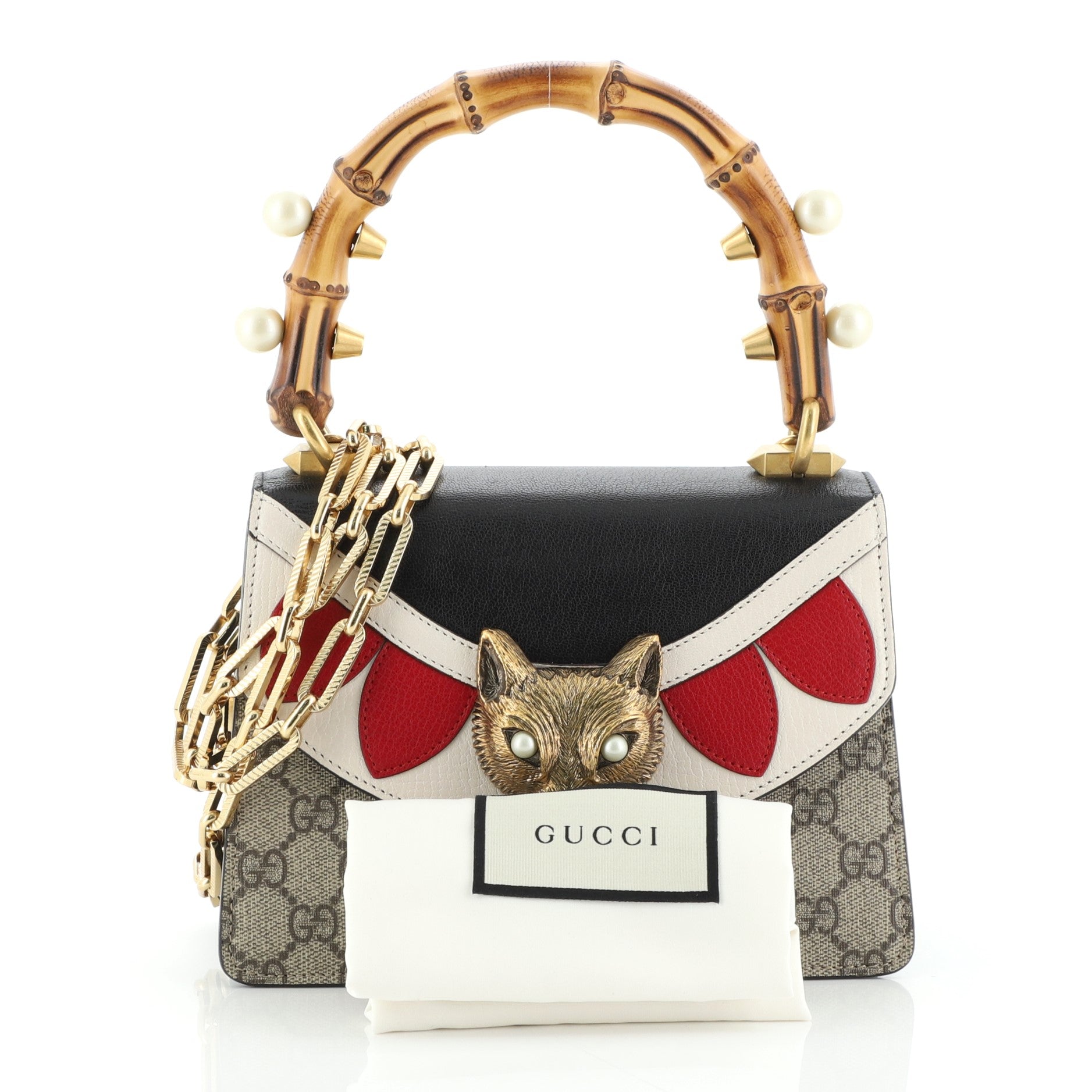 Broche Bamboo Top Handle Bag GG Coated Canvas and Leather Mini