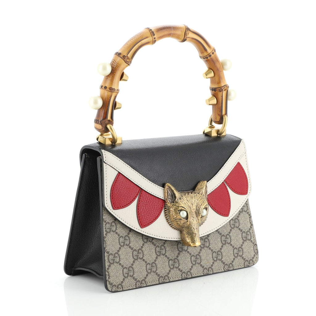 Broche Bamboo Top Handle Bag GG Coated Canvas and Leather Mini