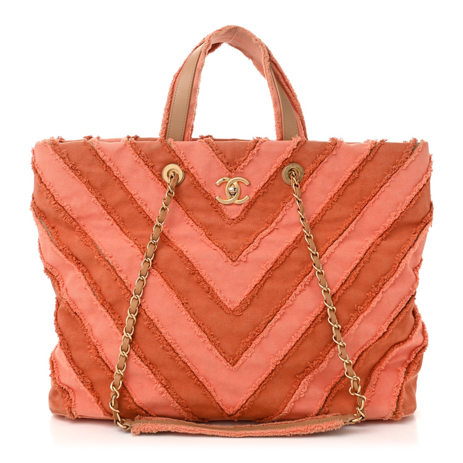 Canvas Chevron Cuba Patchwork Shopper Tote Orange