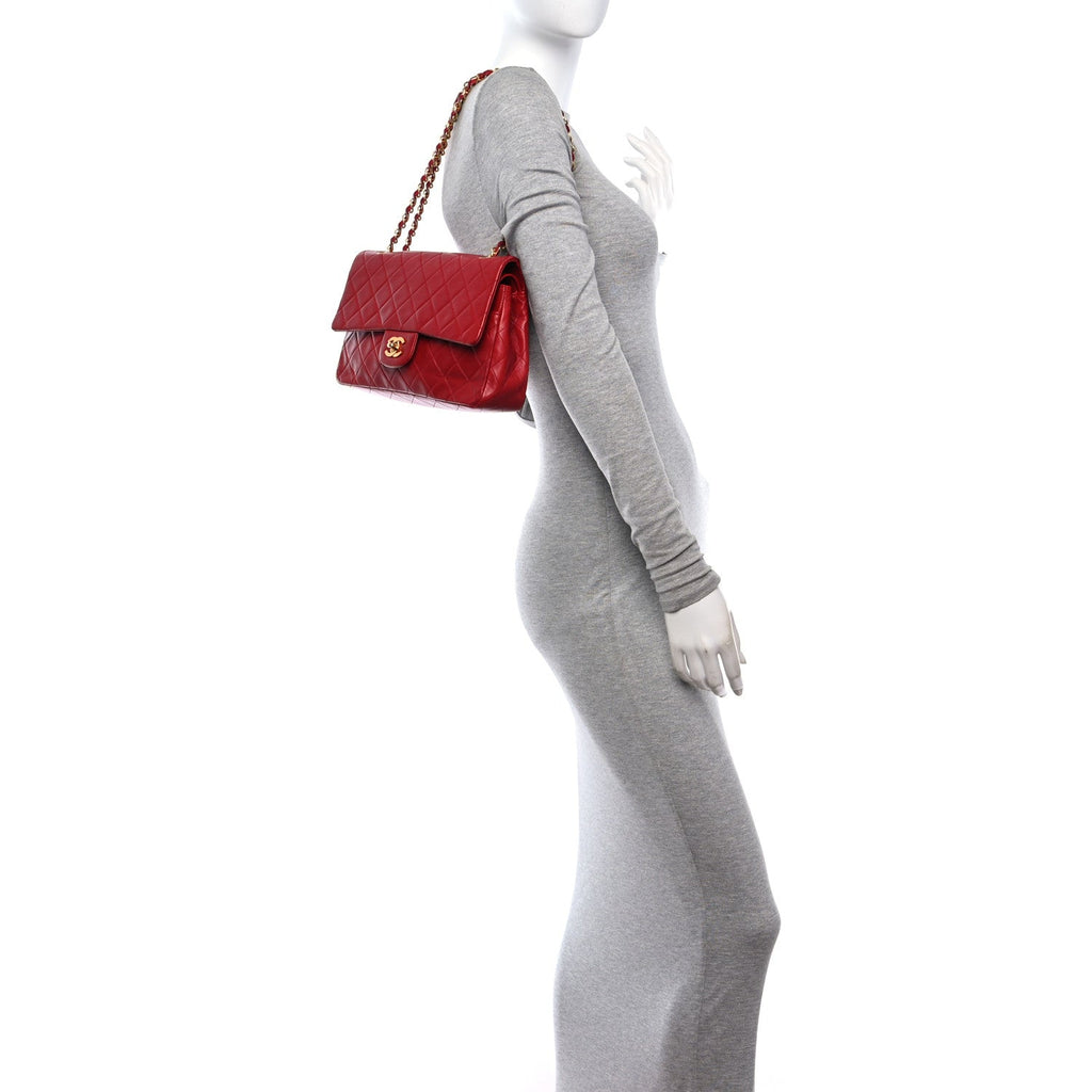 Lambskin Quilted Medium Double Flap Red
