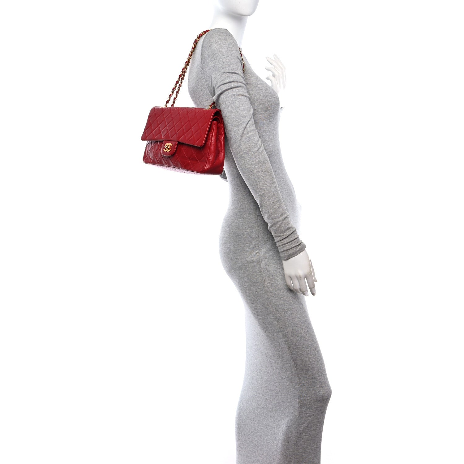 Lambskin Quilted Medium Double Flap Red