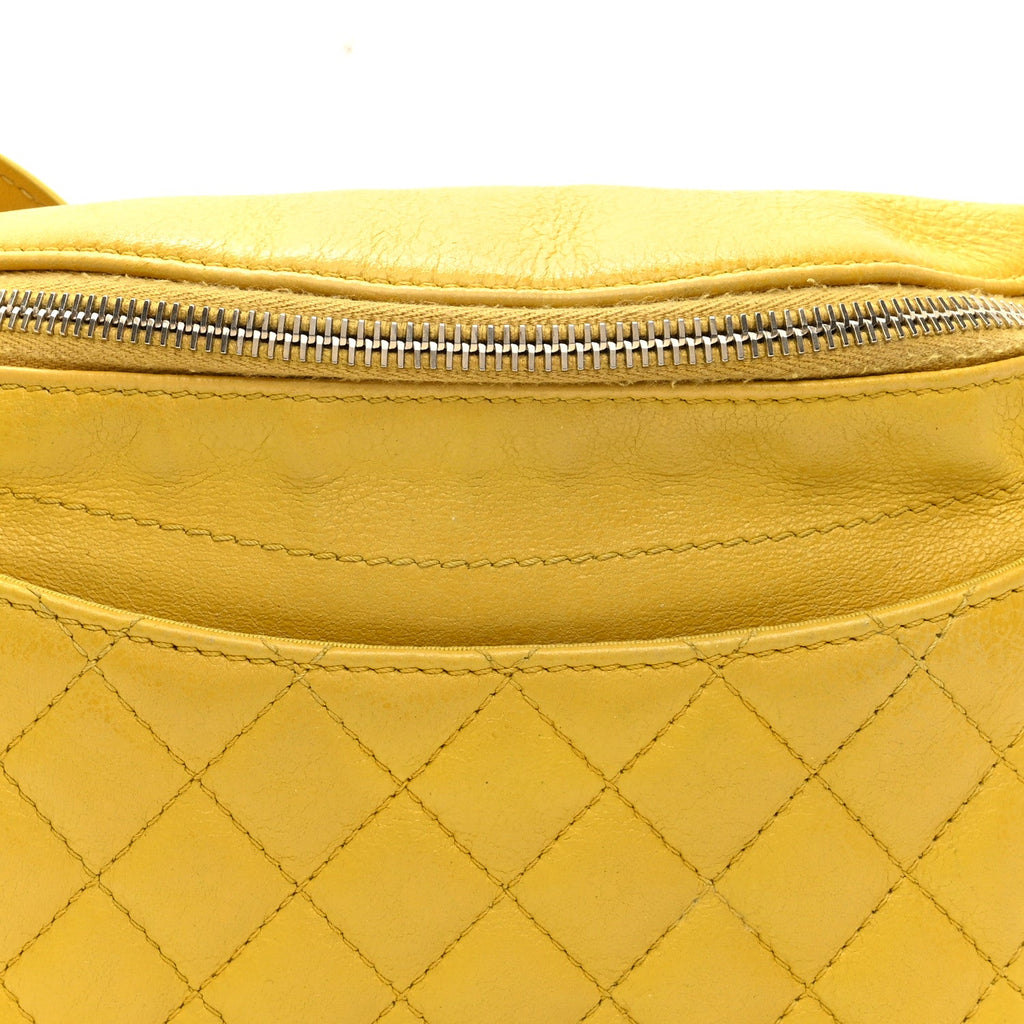 Crumpled Glazed Lambskin Quilted Waist Bag Fanny Pack Yellow