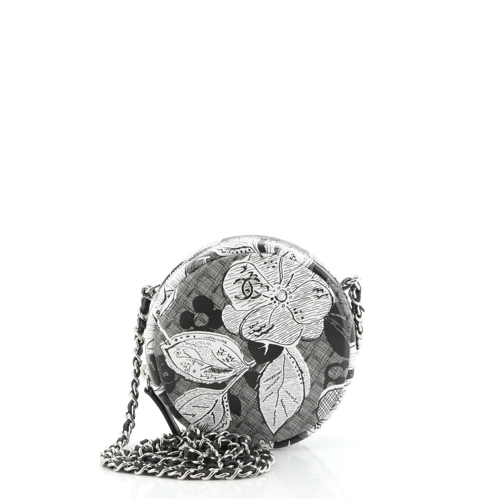 Round Clutch with Chain Printed Lambskin Mini