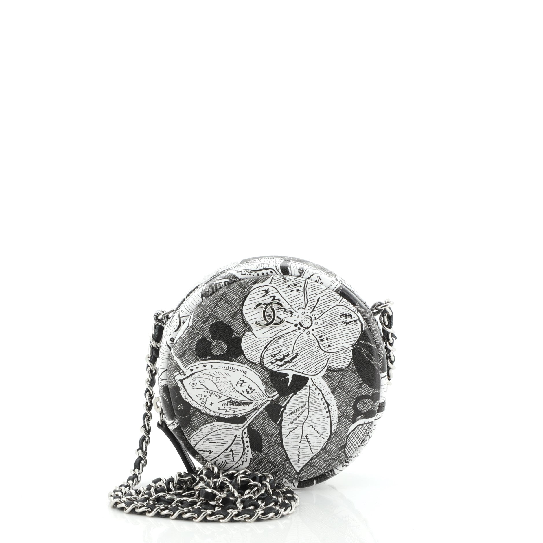Round Clutch with Chain Printed Lambskin Mini
