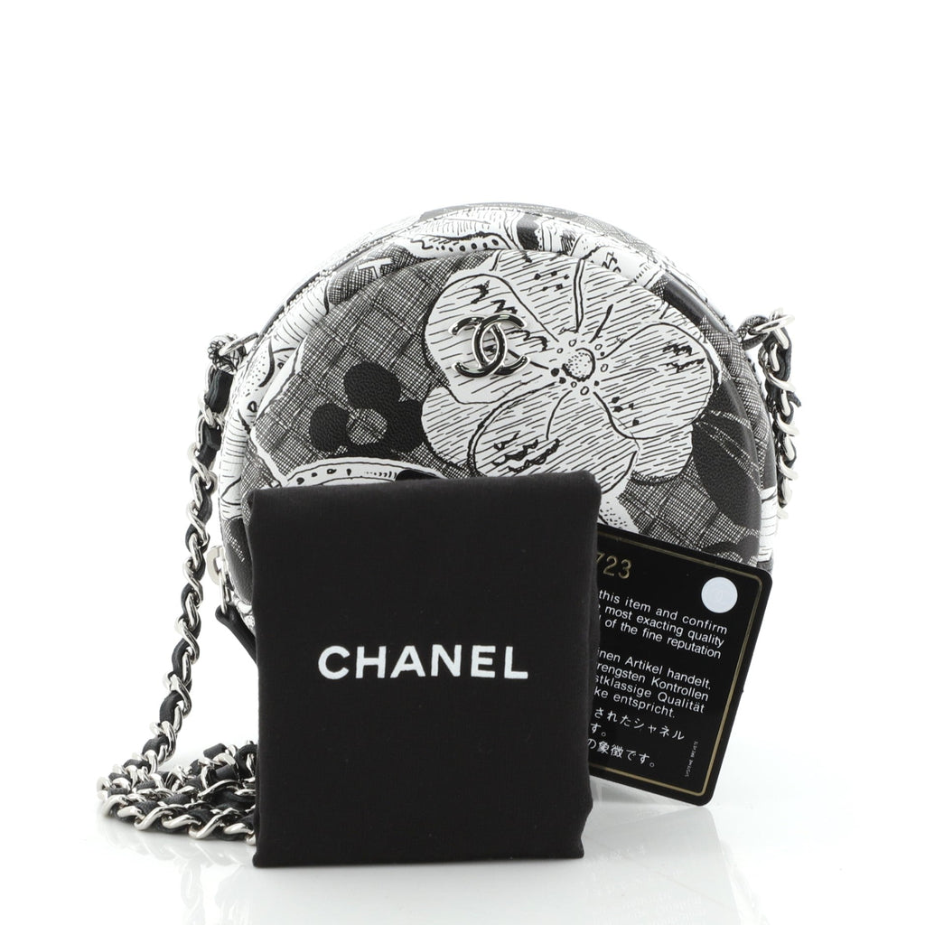 Round Clutch with Chain Printed Lambskin Mini