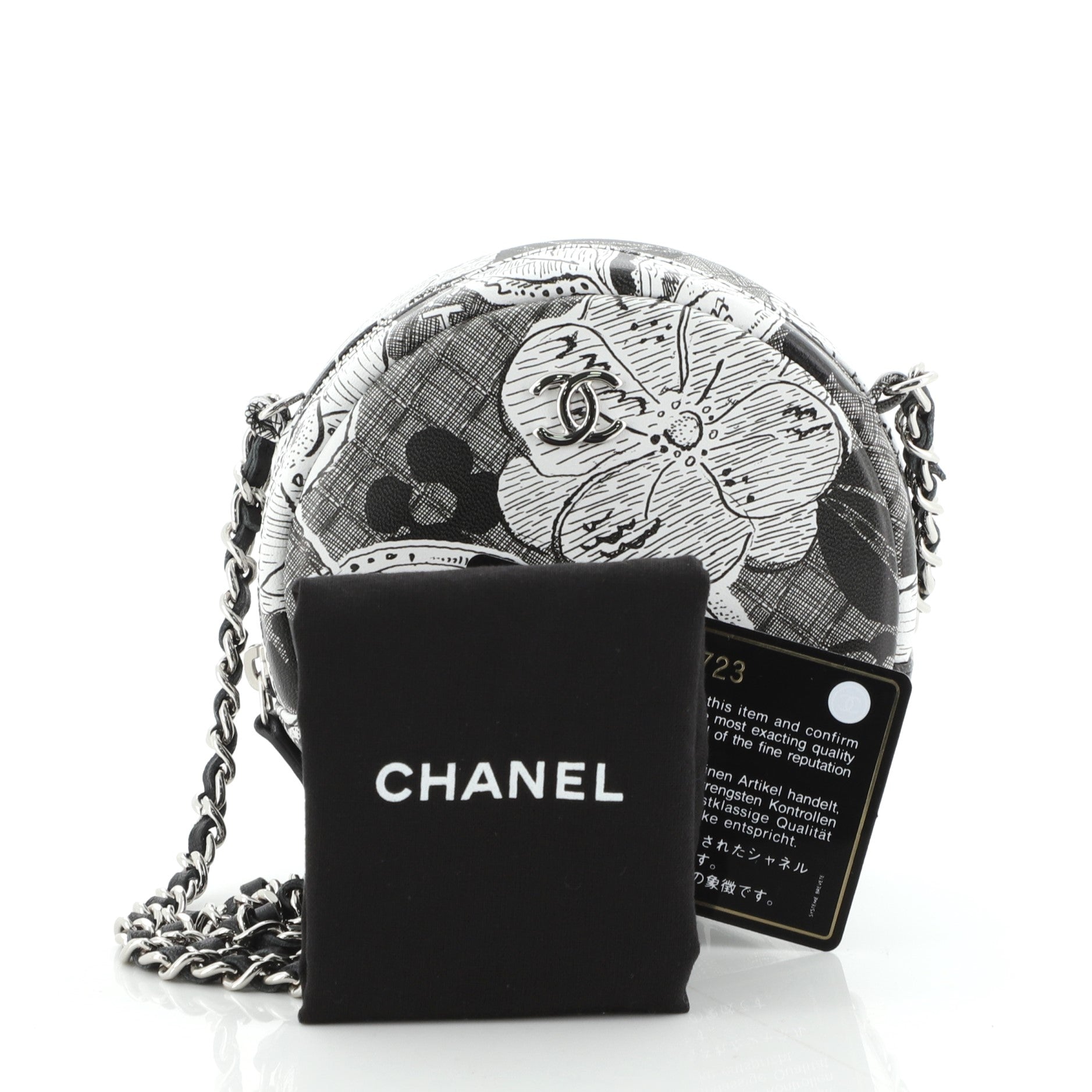 Round Clutch with Chain Printed Lambskin Mini