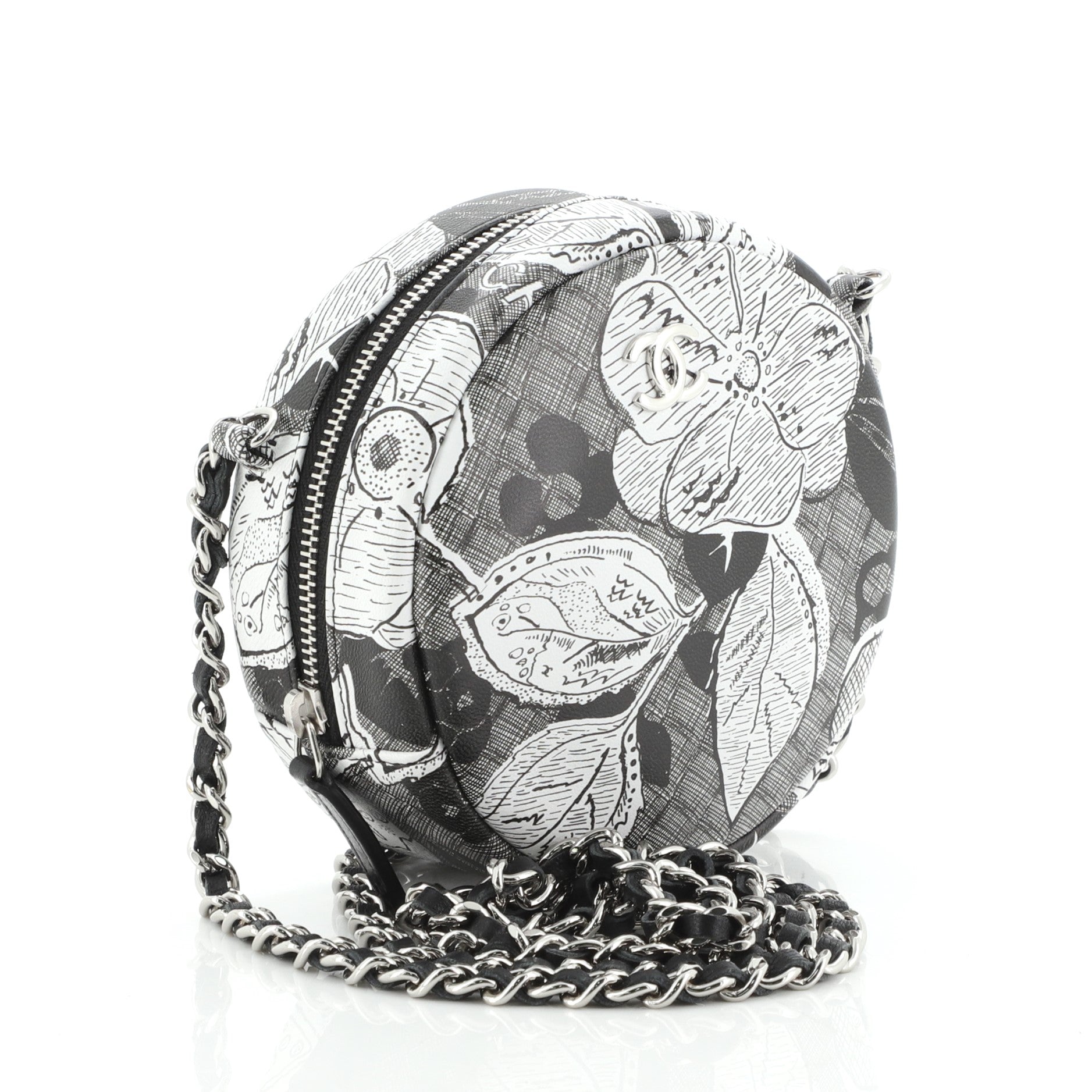 Round Clutch with Chain Printed Lambskin Mini