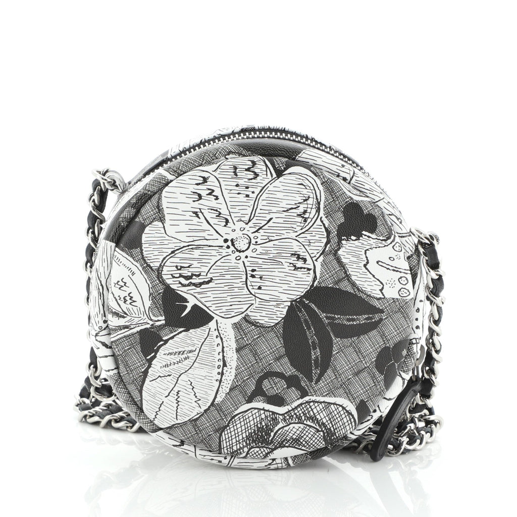 Round Clutch with Chain Printed Lambskin Mini
