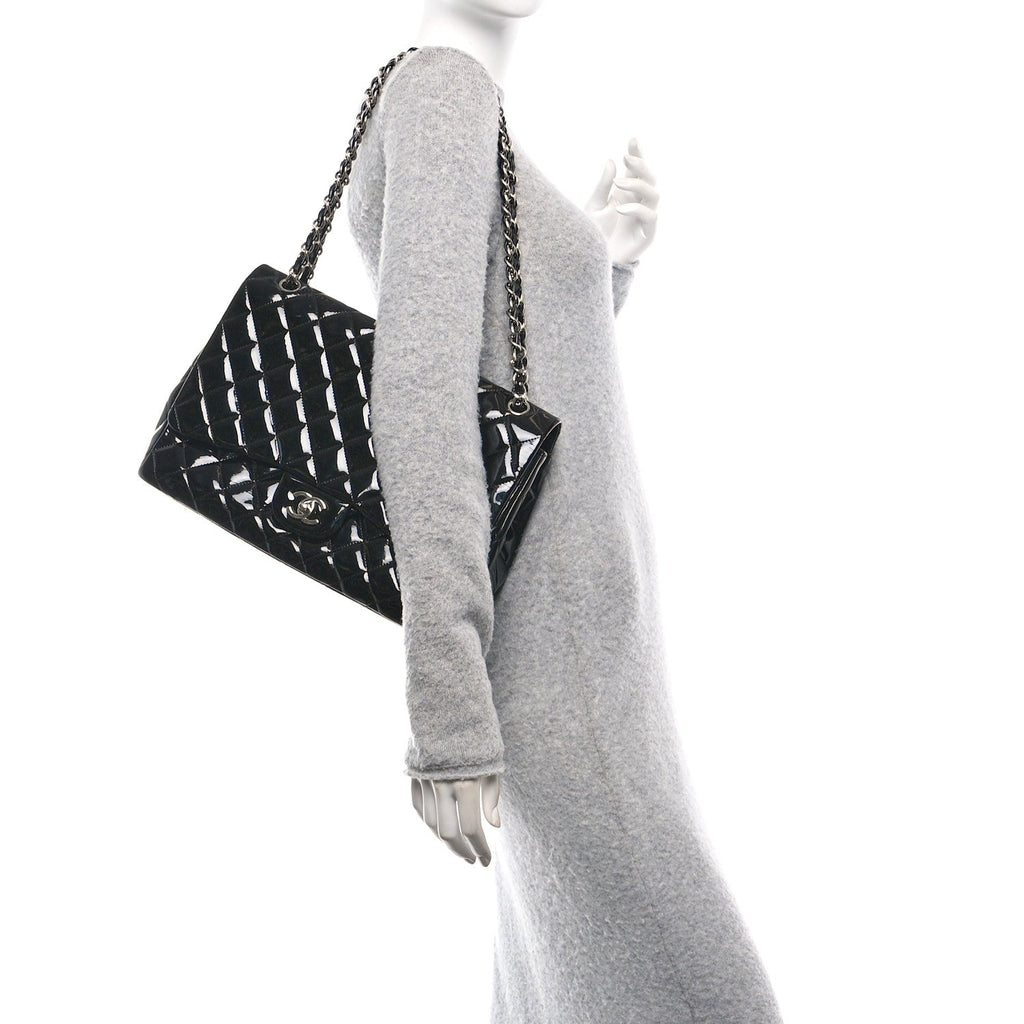 Patent Quilted Maxi Single Flap Black