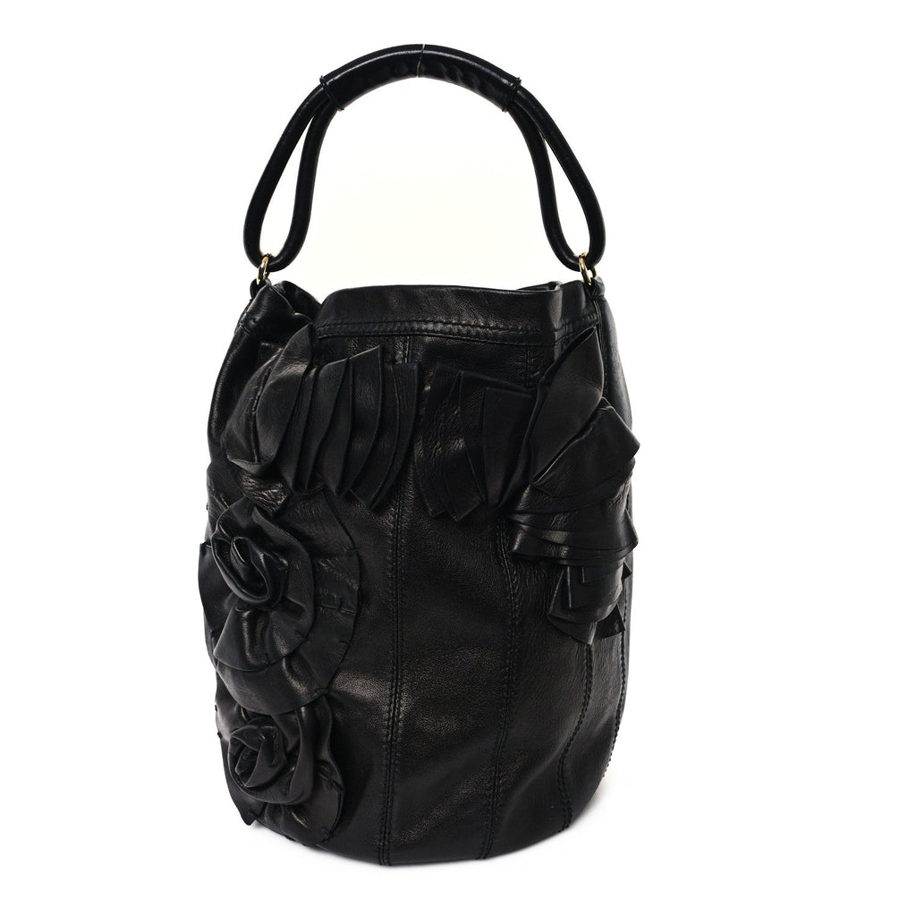 Nappa Rosette Bucket Bag Black