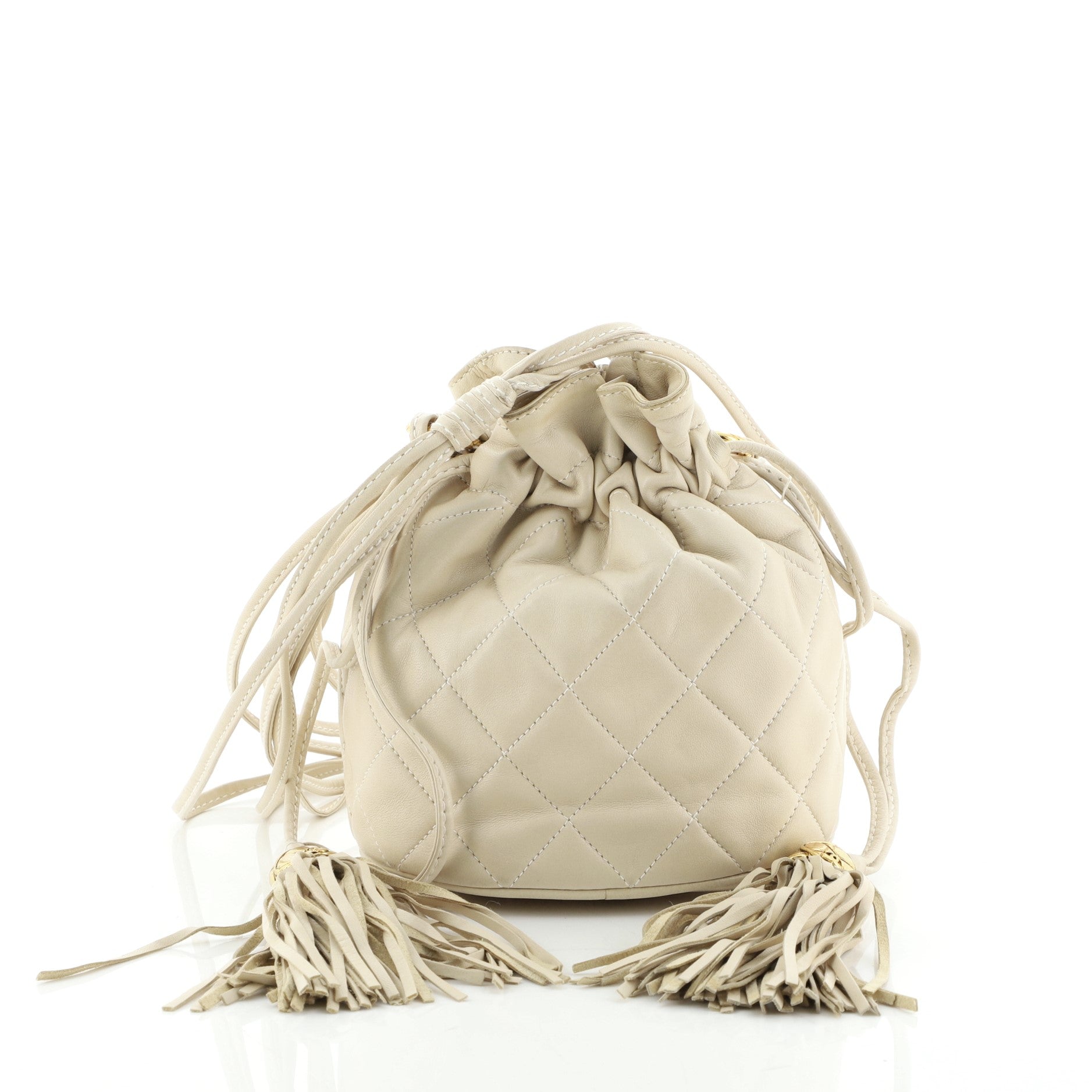 Vintage Drawstring Bucket Bag Quilted Lambskin Mini