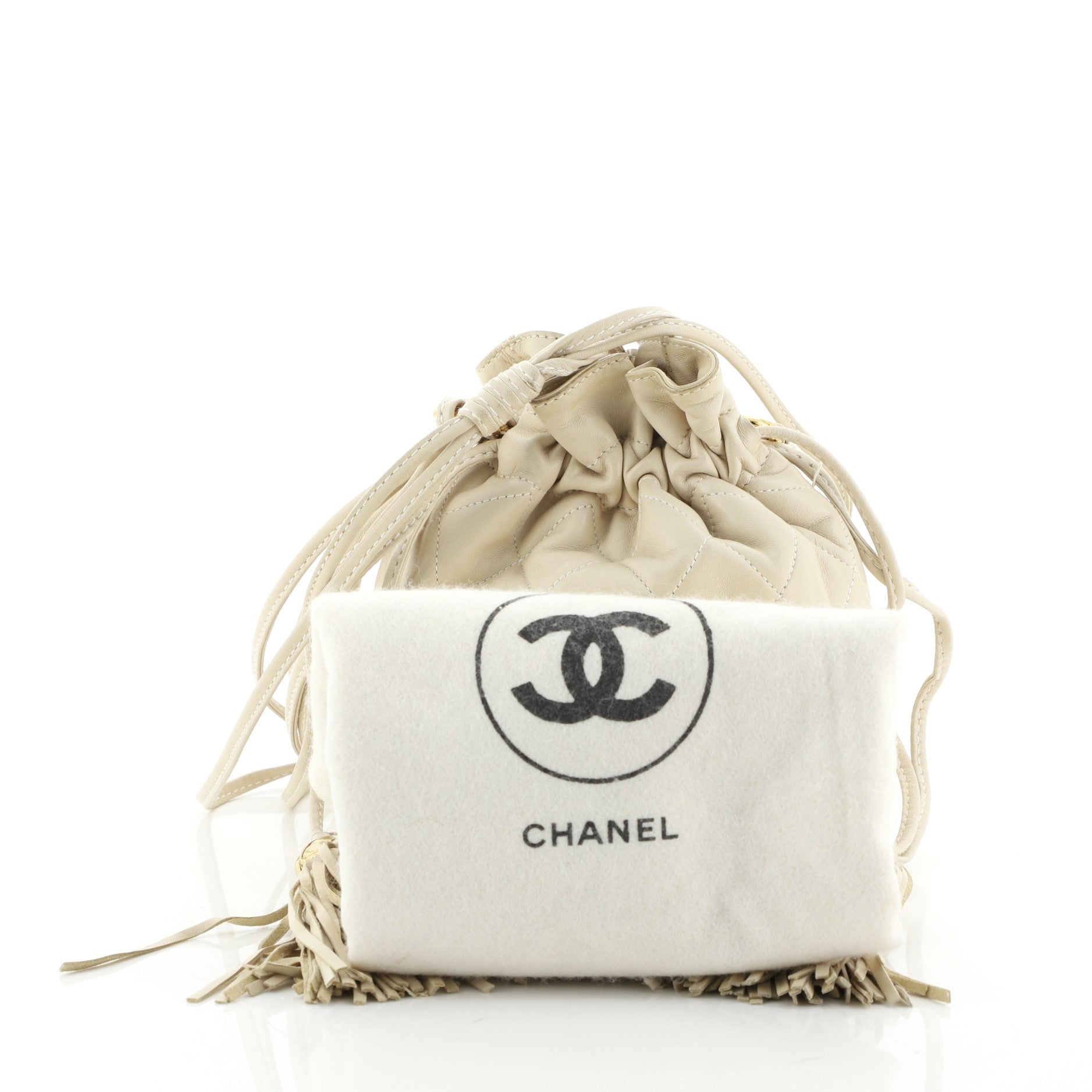 Vintage Drawstring Bucket Bag Quilted Lambskin Mini