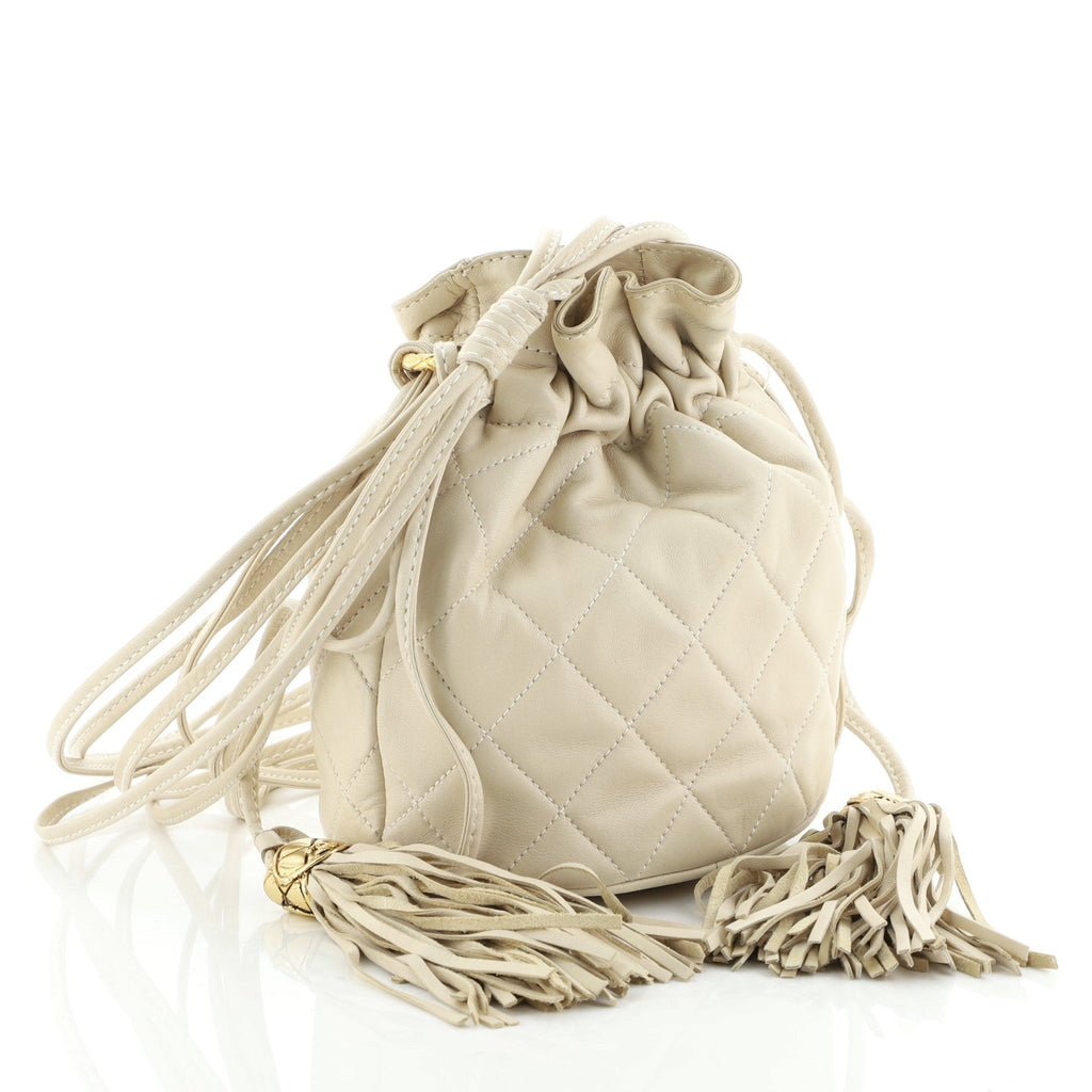 Vintage Drawstring Bucket Bag Quilted Lambskin Mini